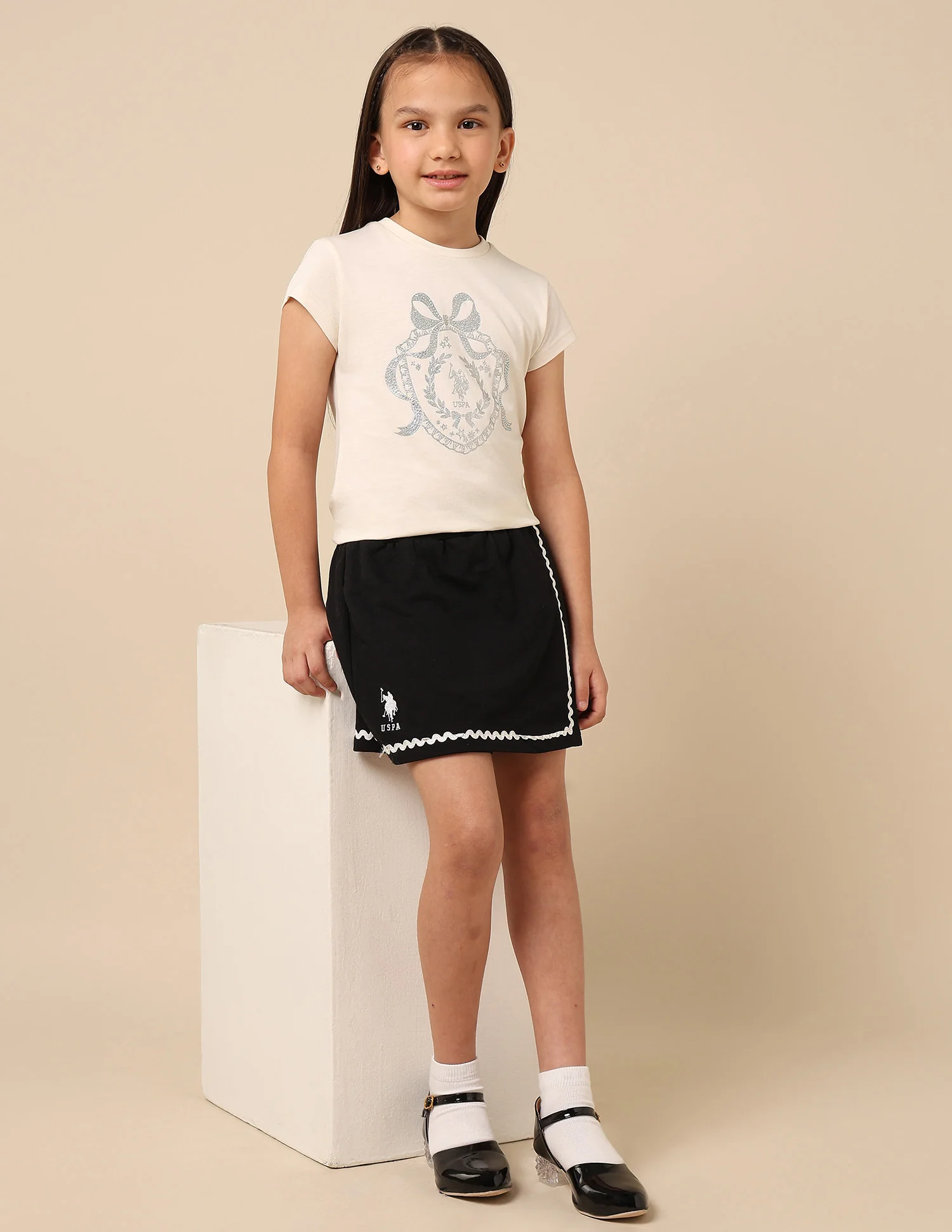 Girls Embellised Metallic Brand Printed Top - Image 3