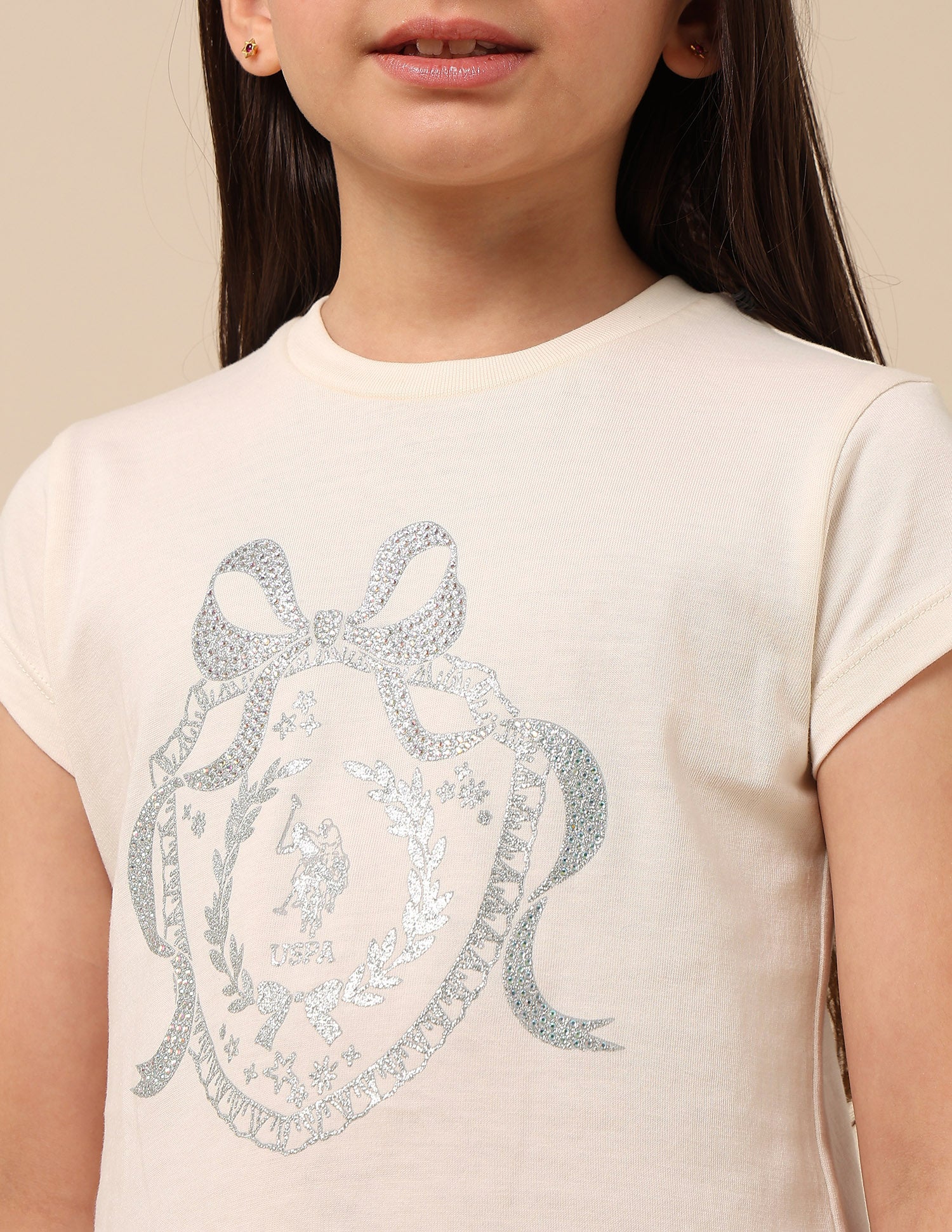 Girls Embellised Metallic Brand Printed Top - Image 7