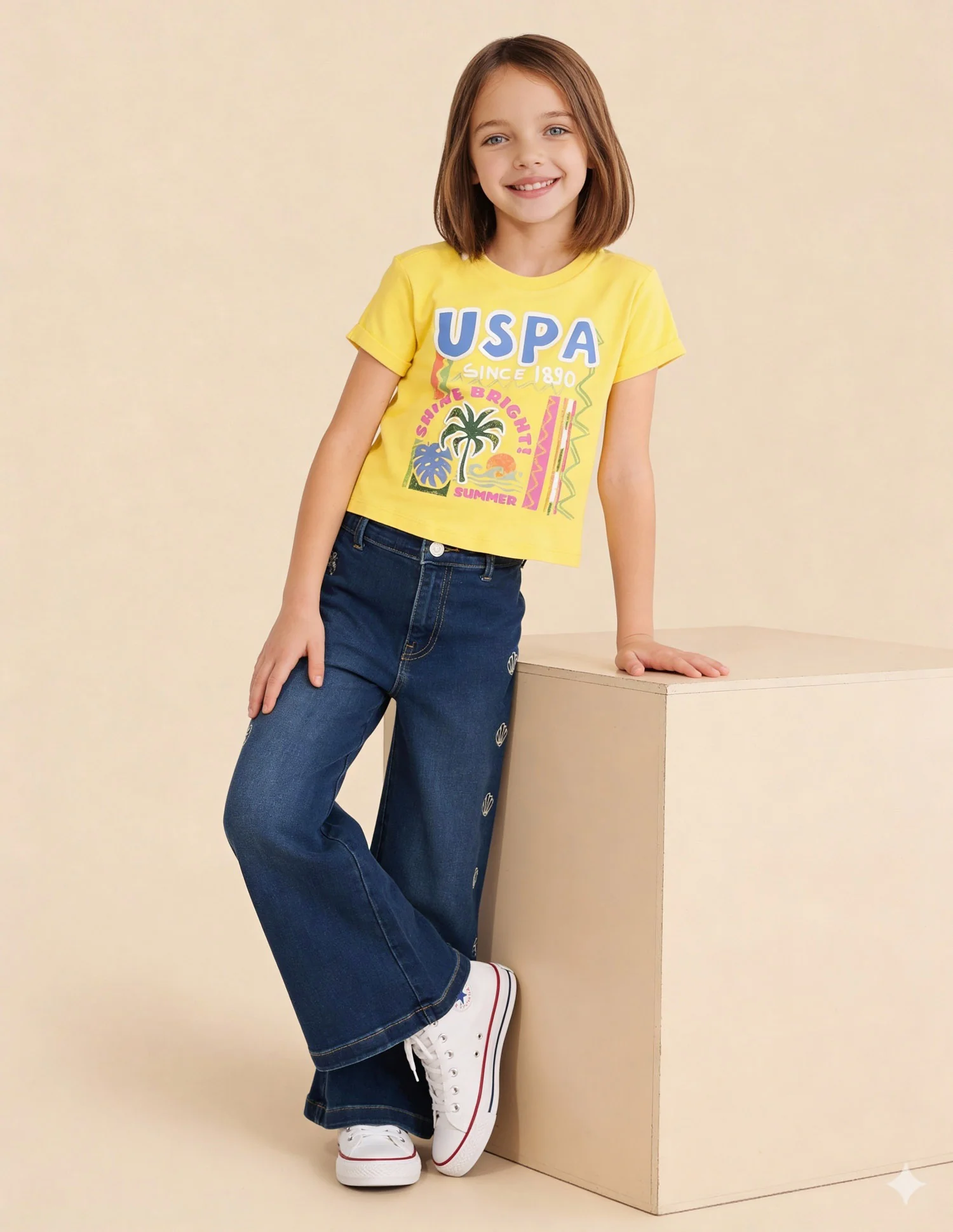 Girls Embroidered Stone Washed Jeans