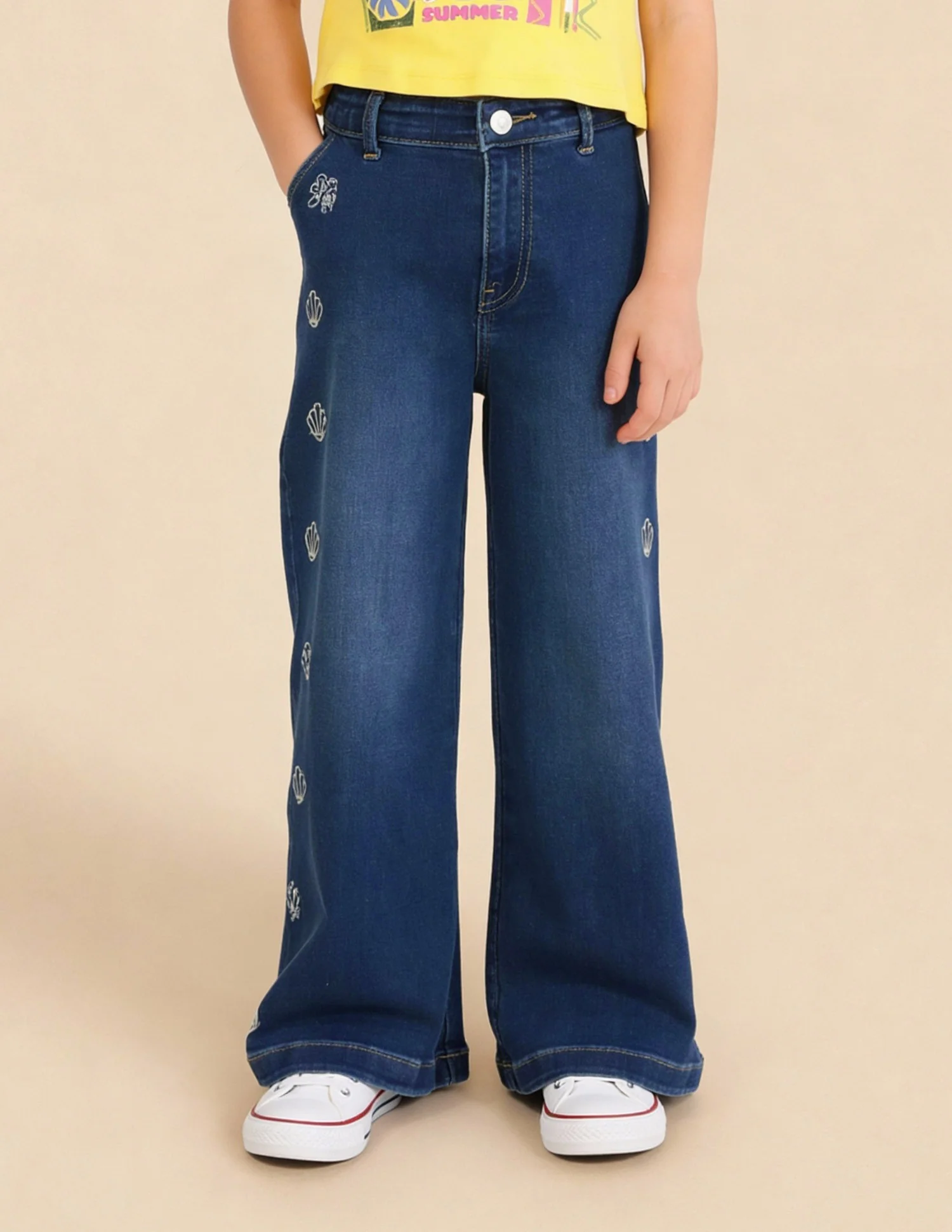 Girls Embroidered Stone Washed Jeans - Image 3