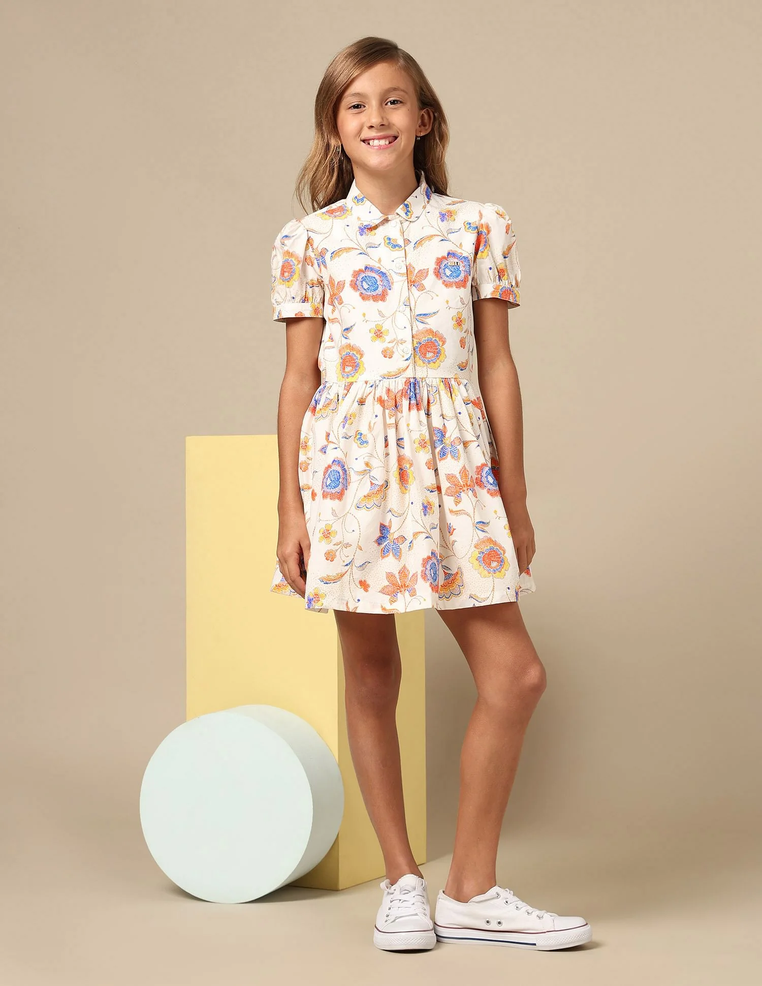Girls Flare Printed Shirt Dress - Image 3