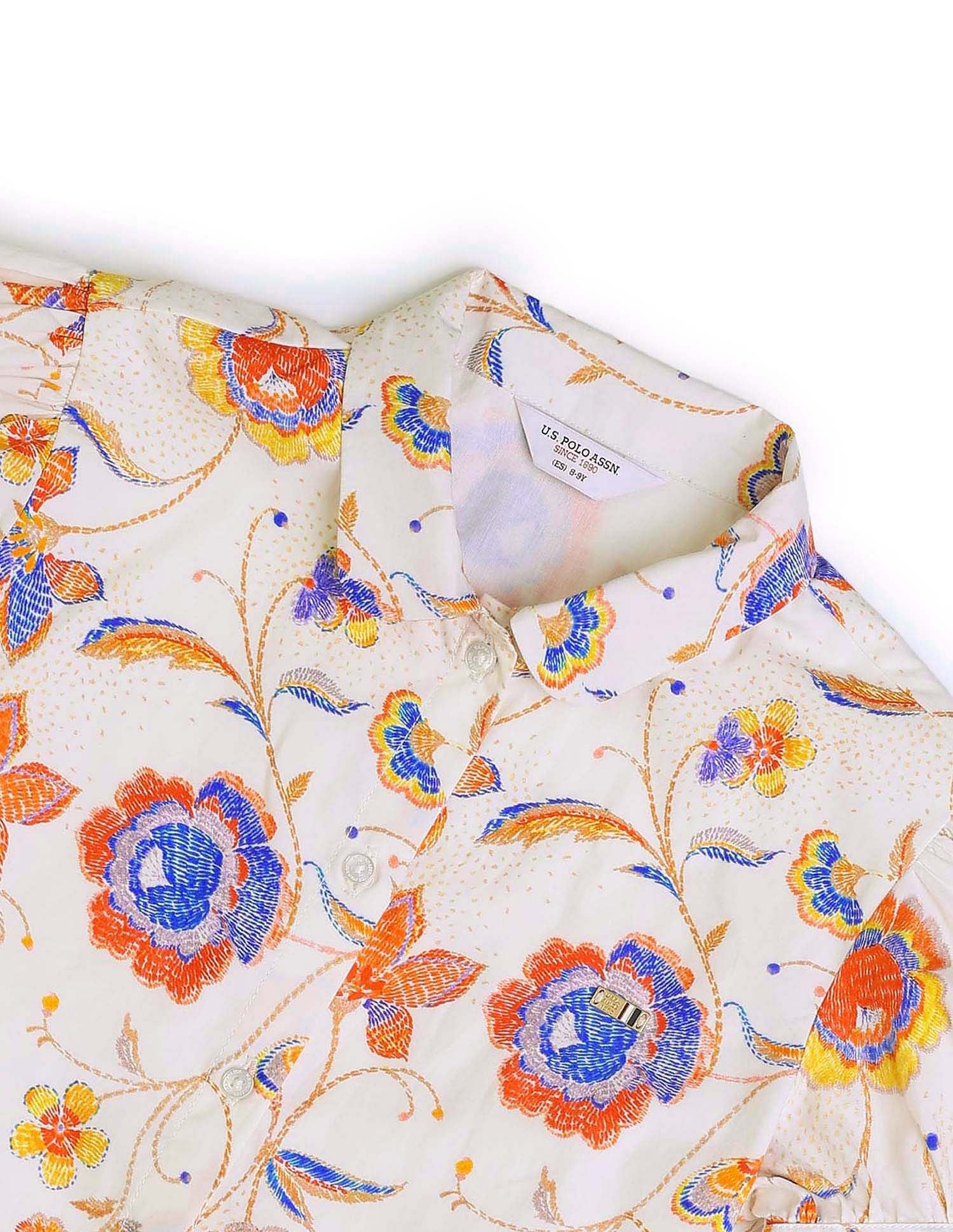 Girls Flare Printed Shirt Dress - Image 8