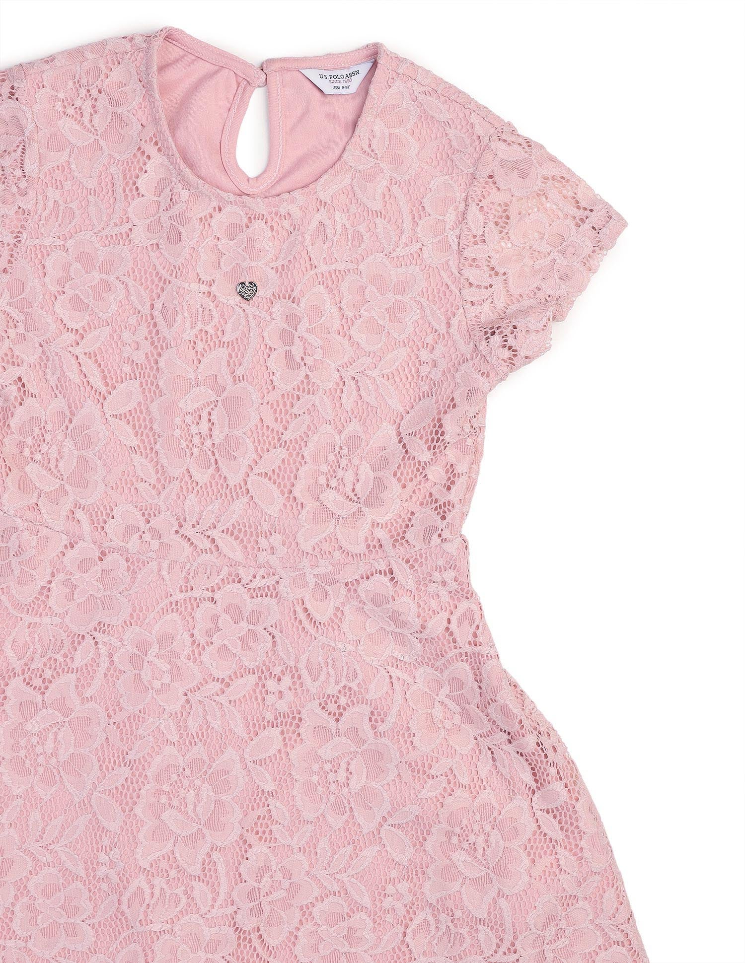 Girls Floral A-Line Lace Dress - Image 2