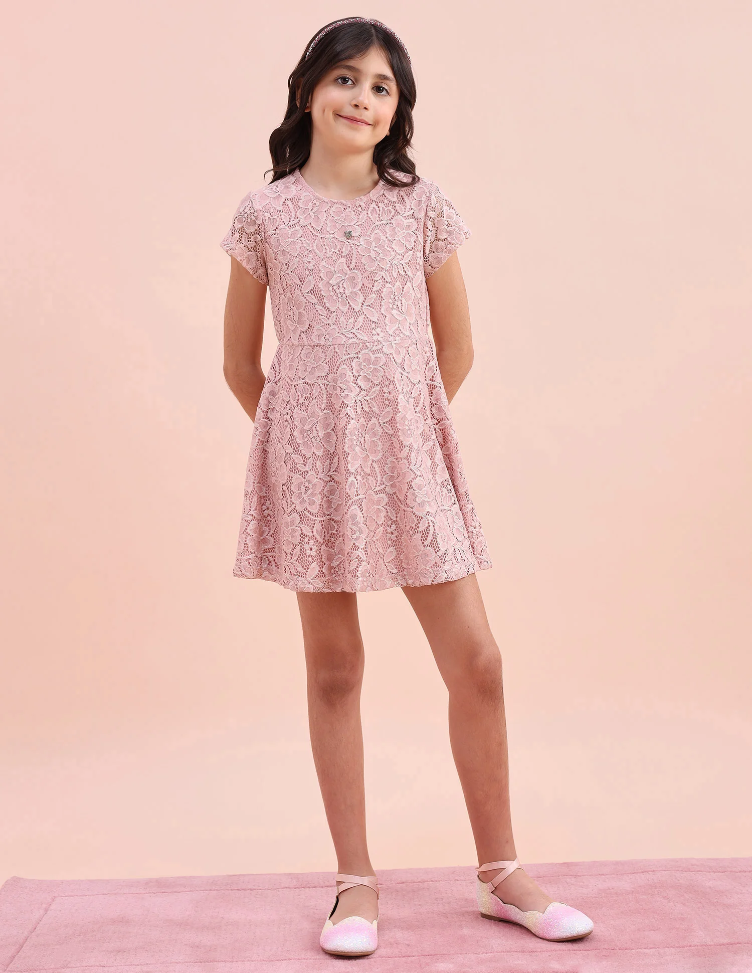 Girls Floral A-Line Lace Dress - Image 3