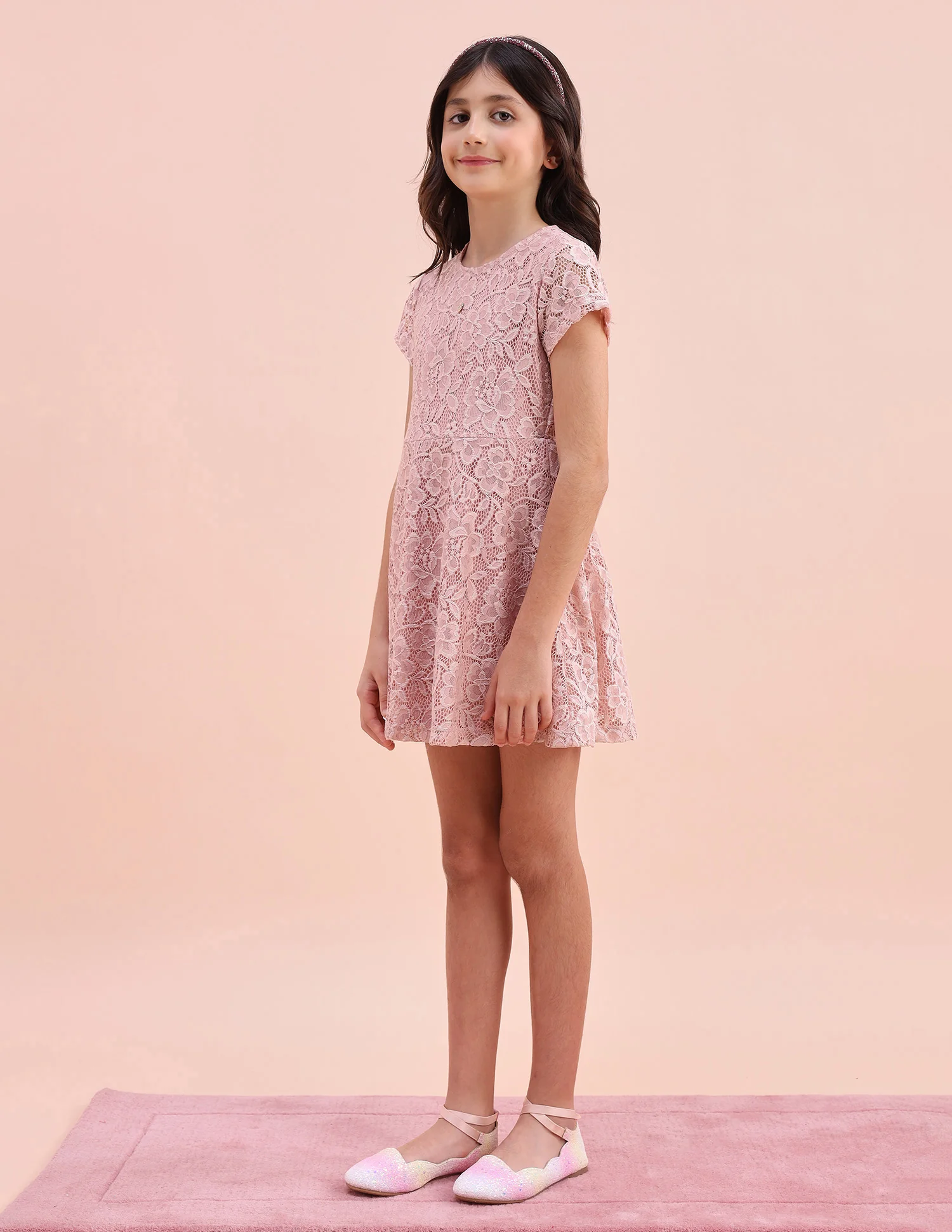 Girls Floral A-Line Lace Dress - Image 4