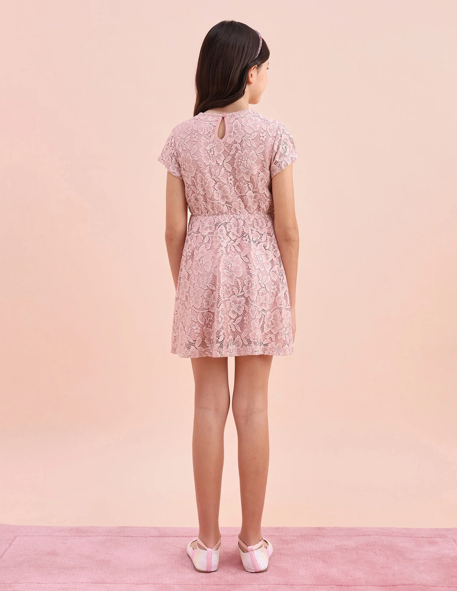 Girls Floral A-Line Lace Dress - Image 5