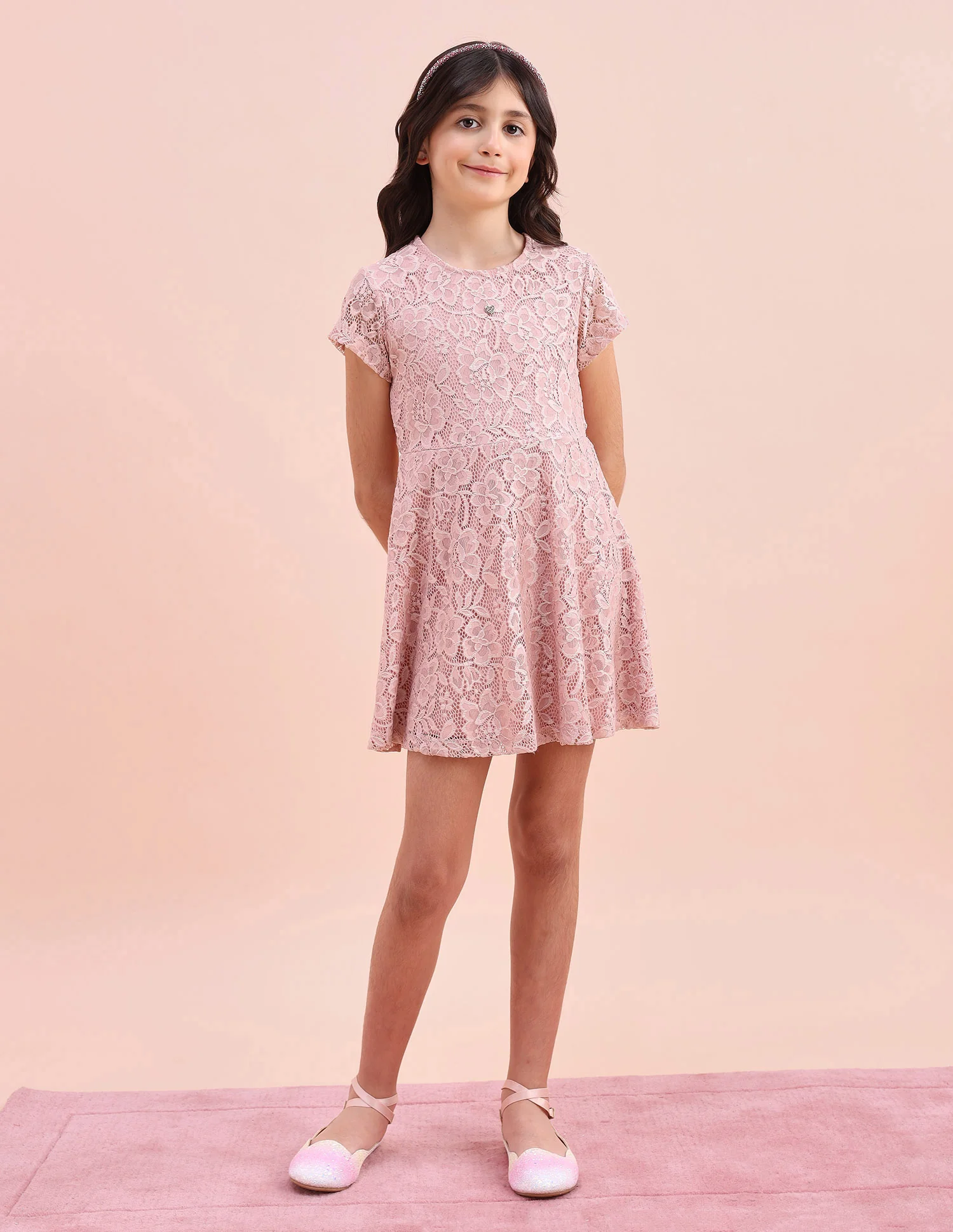 Girls Floral A-Line Lace Dress - Image 6