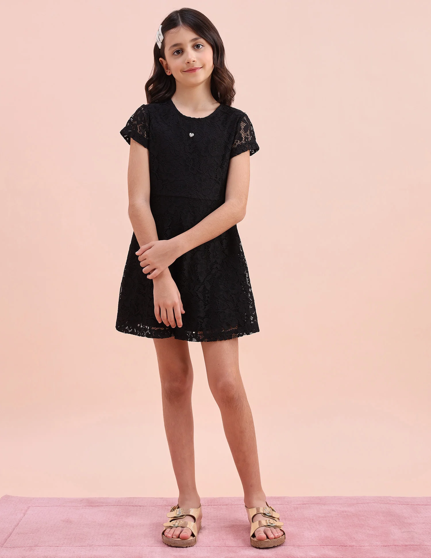 Girls Floral A-Line Lace Dress - Image 3