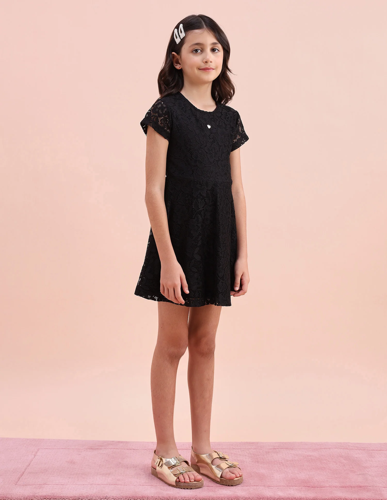 Girls Floral A-Line Lace Dress - Image 4