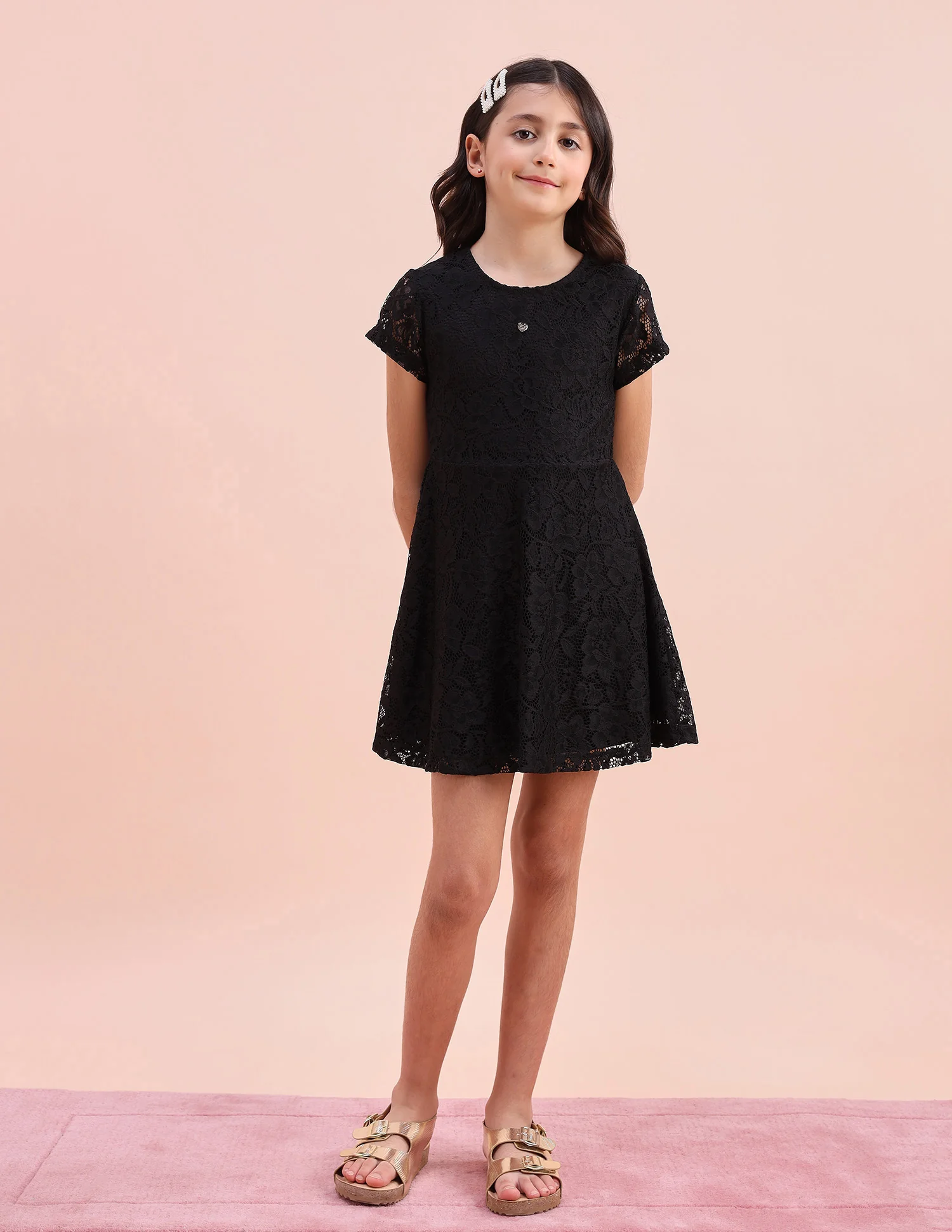 Girls Floral A-Line Lace Dress - Image 6