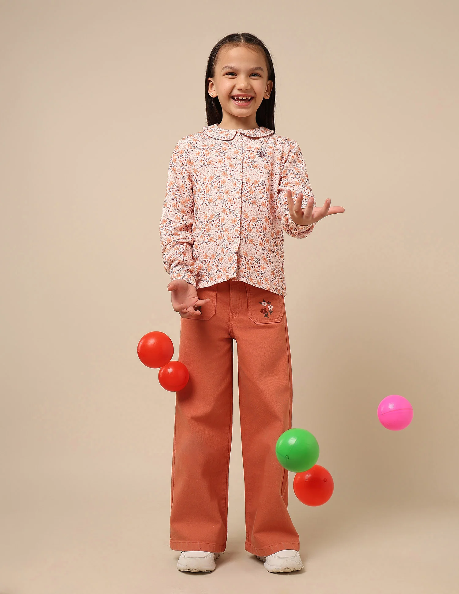 Girls Floral Brand Printed Regular Fit Top - Image 3