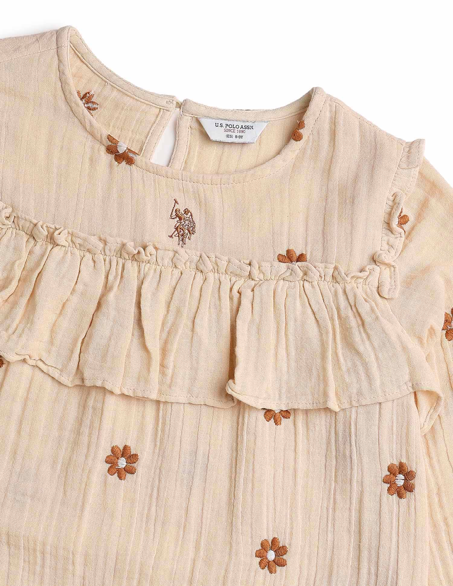 Girls Floral Embroidered A-Line Dress - Image 10