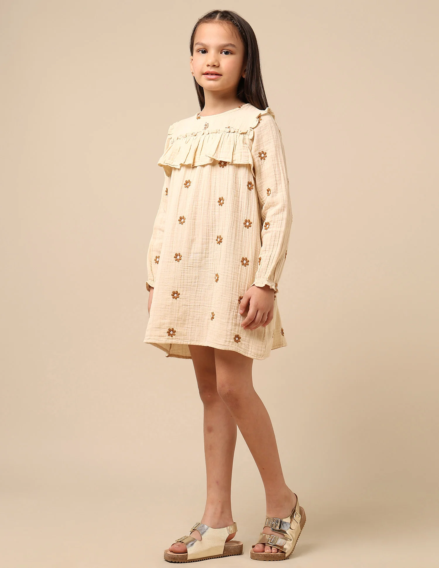 Girls Floral Embroidered A-Line Dress - Image 4