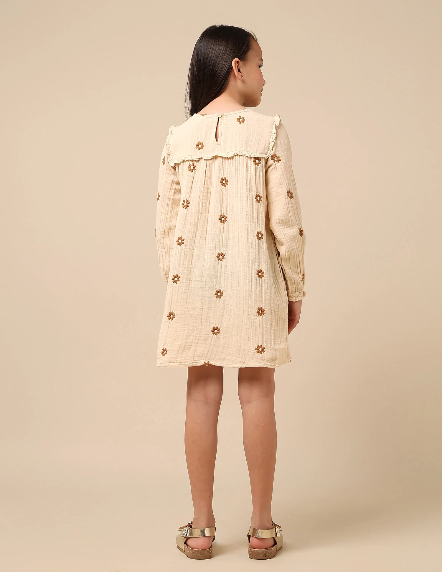 Girls Floral Embroidered A-Line Dress - Image 5
