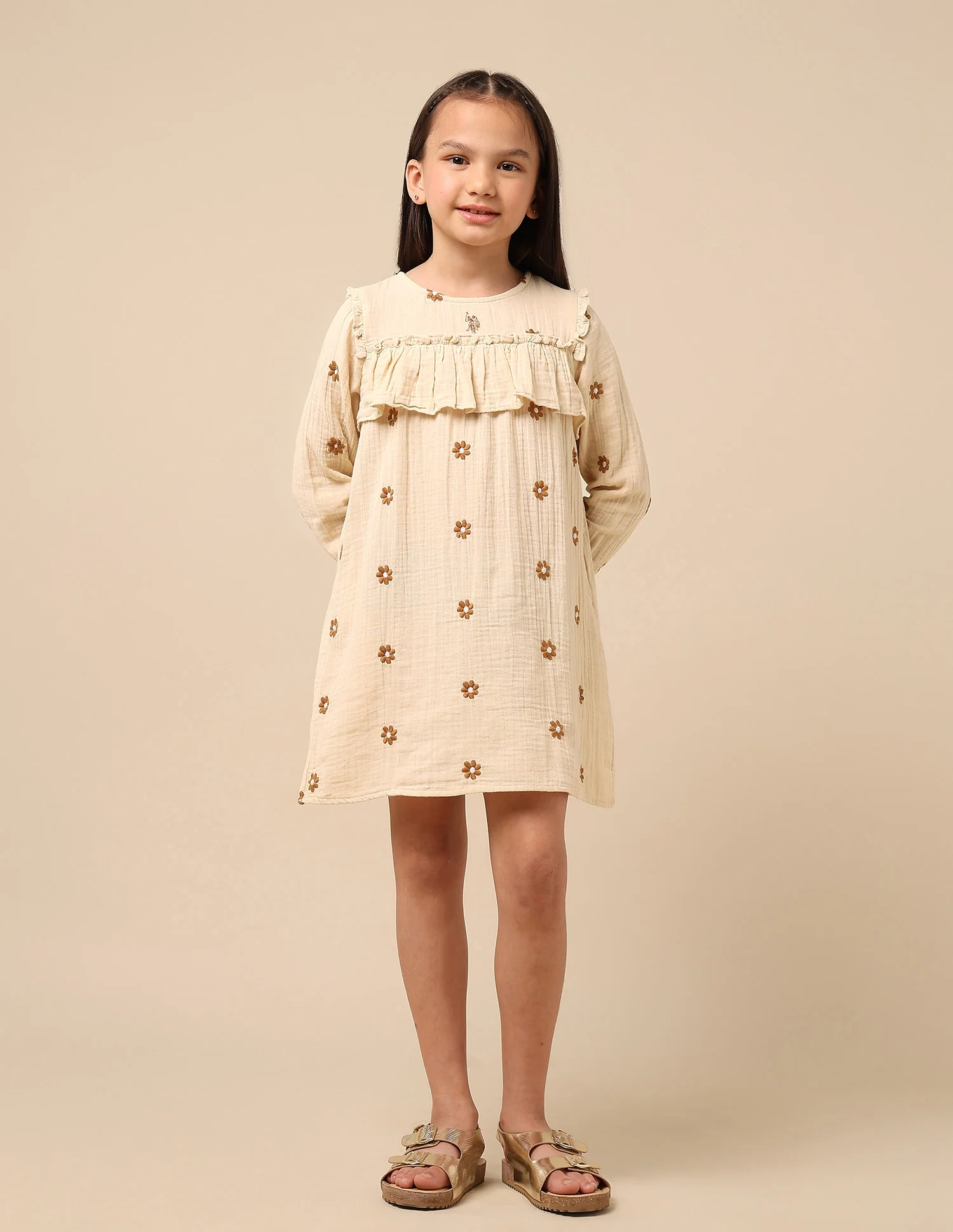 Girls Floral Embroidered A-Line Dress - Image 6