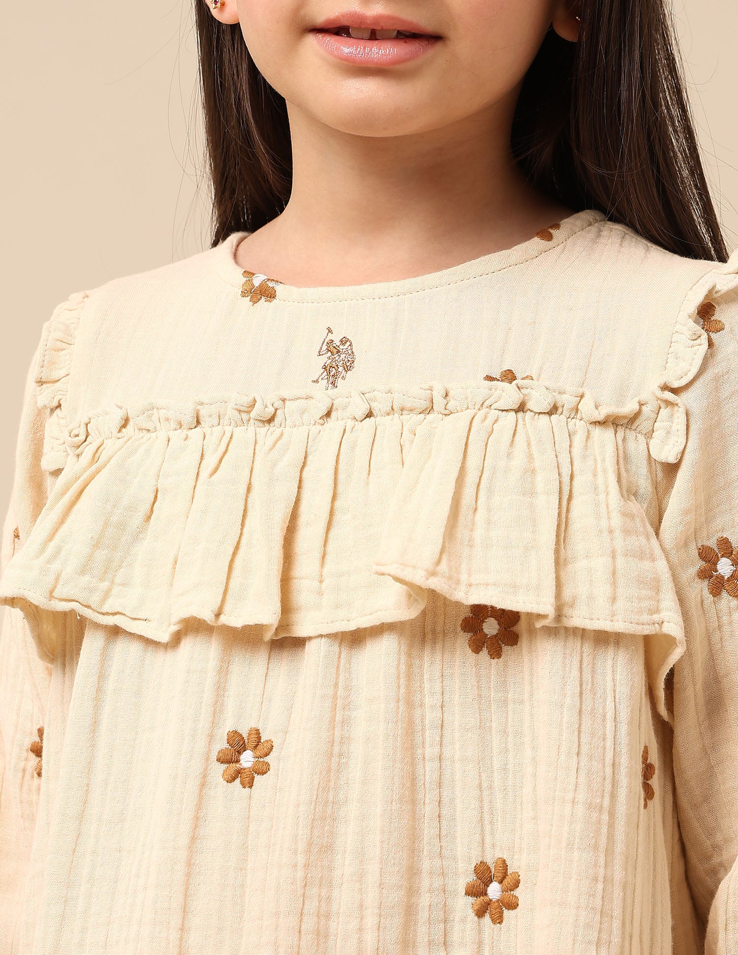 Girls Floral Embroidered A-Line Dress - Image 7