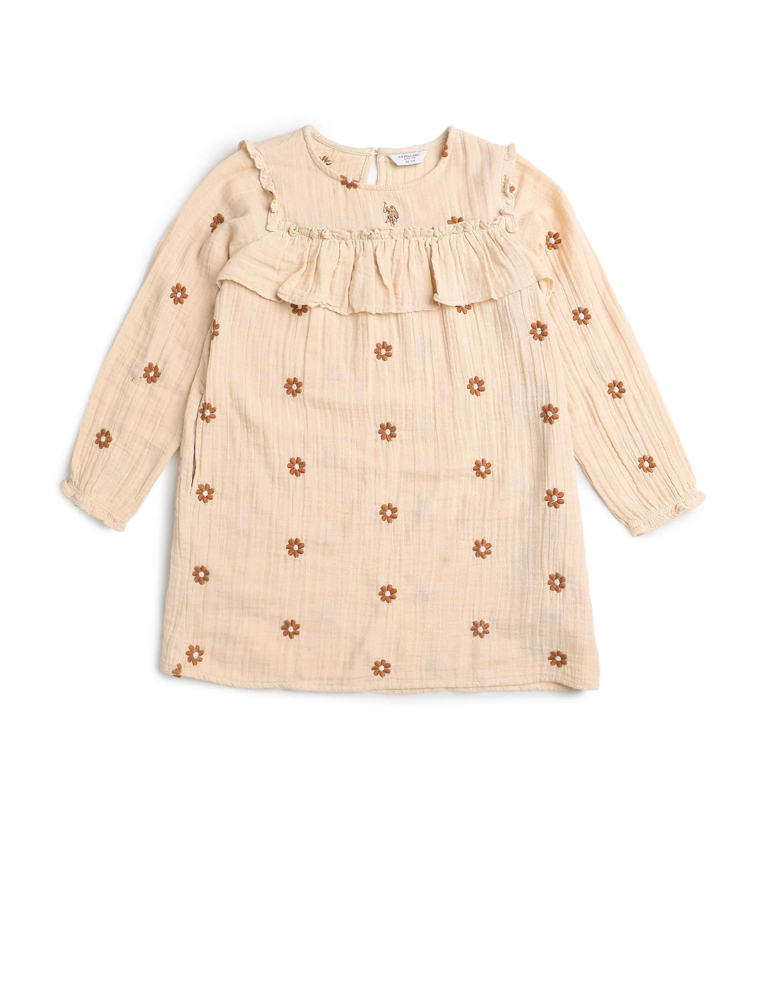 Girls Floral Embroidered A-Line Dress - Image 8