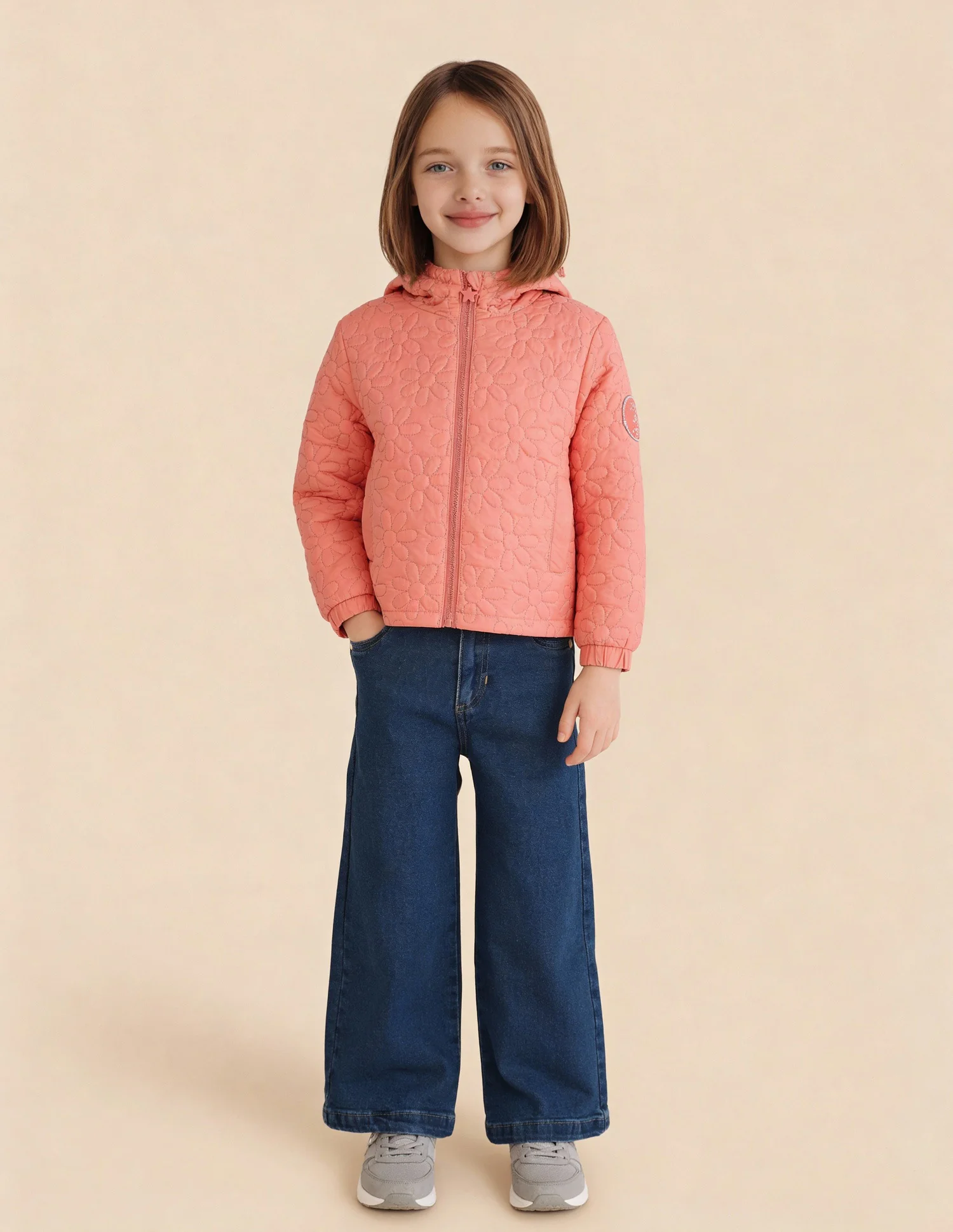 Girls Floral Quilted Jacket - Image 3