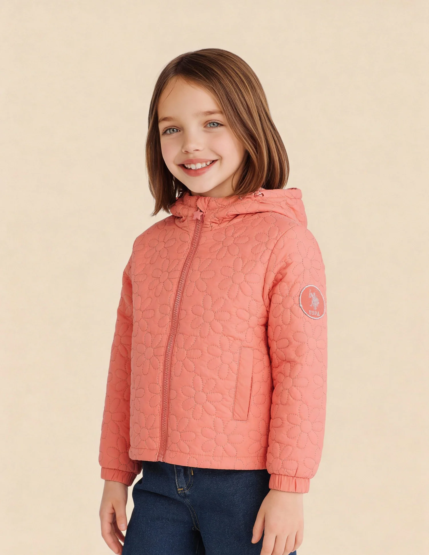 Girls Floral Quilted Jacket - Image 4