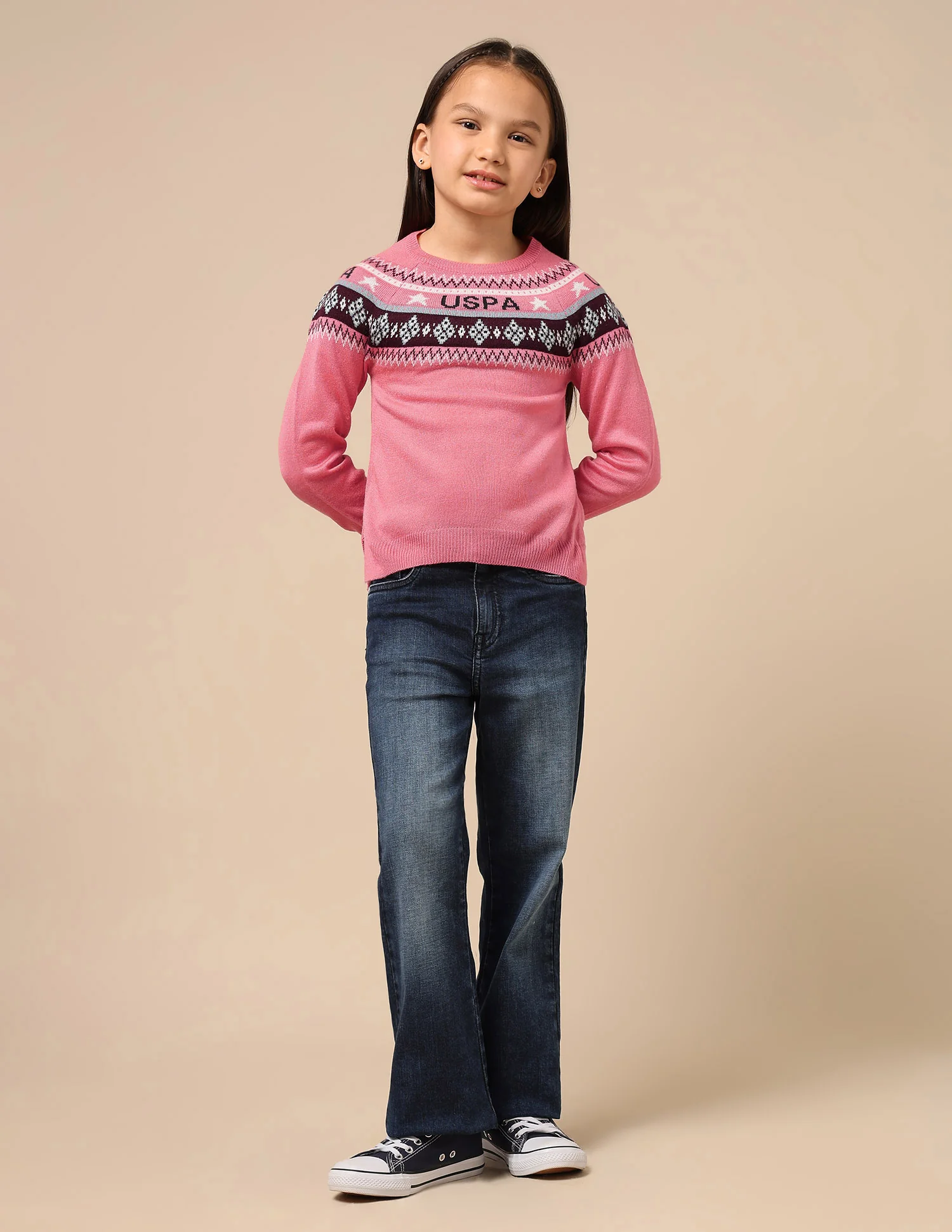 Girls Geometric Patterned Knit Sweater - Image 3