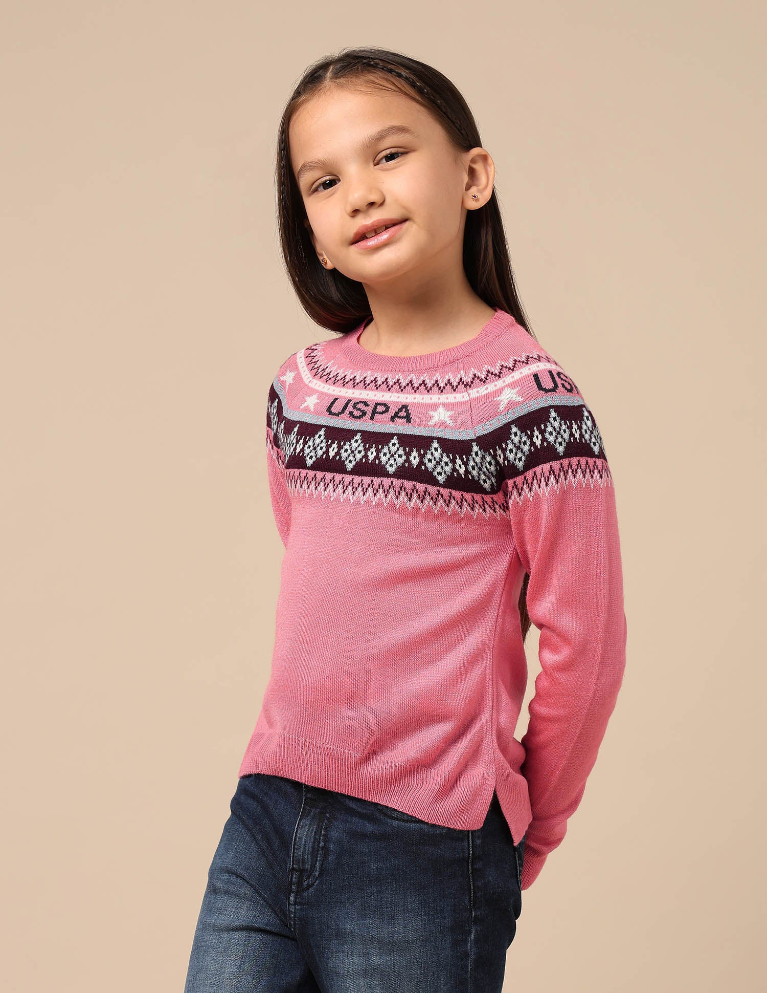 Girls Geometric Patterned Knit Sweater - Image 4