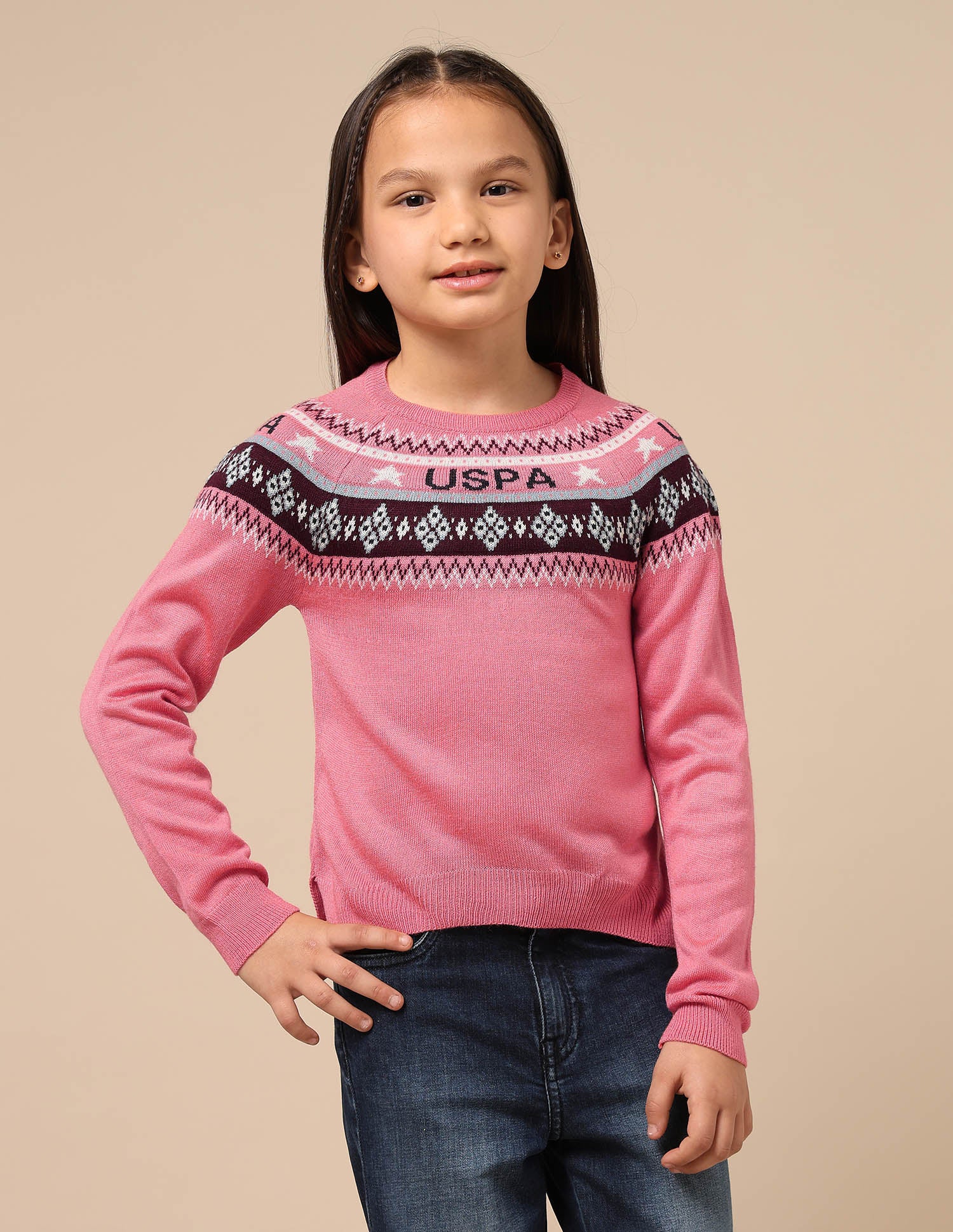 Girls Geometric Patterned Knit Sweater - Image 6