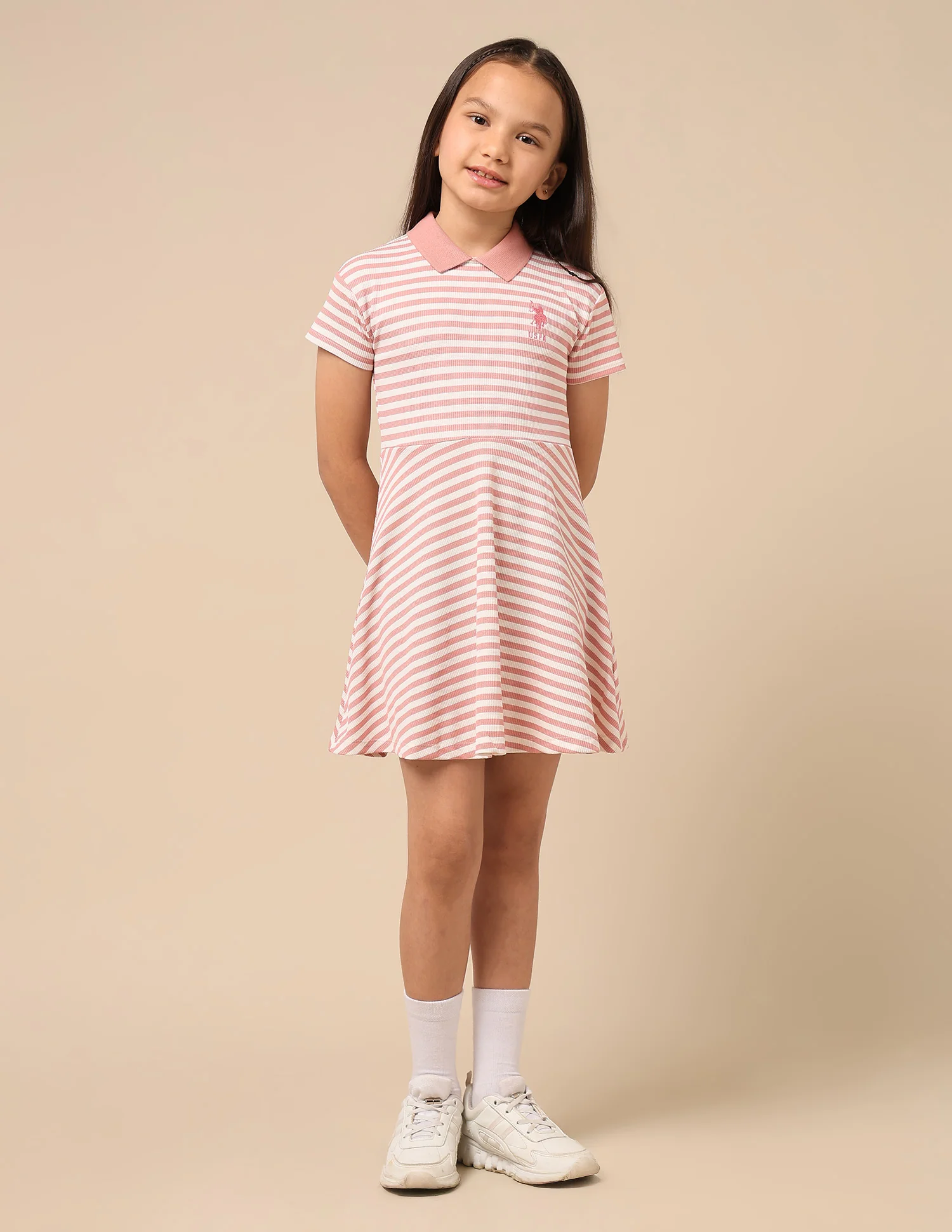 Girls Horizontal Striped Fit And Flare Dress - Image 3