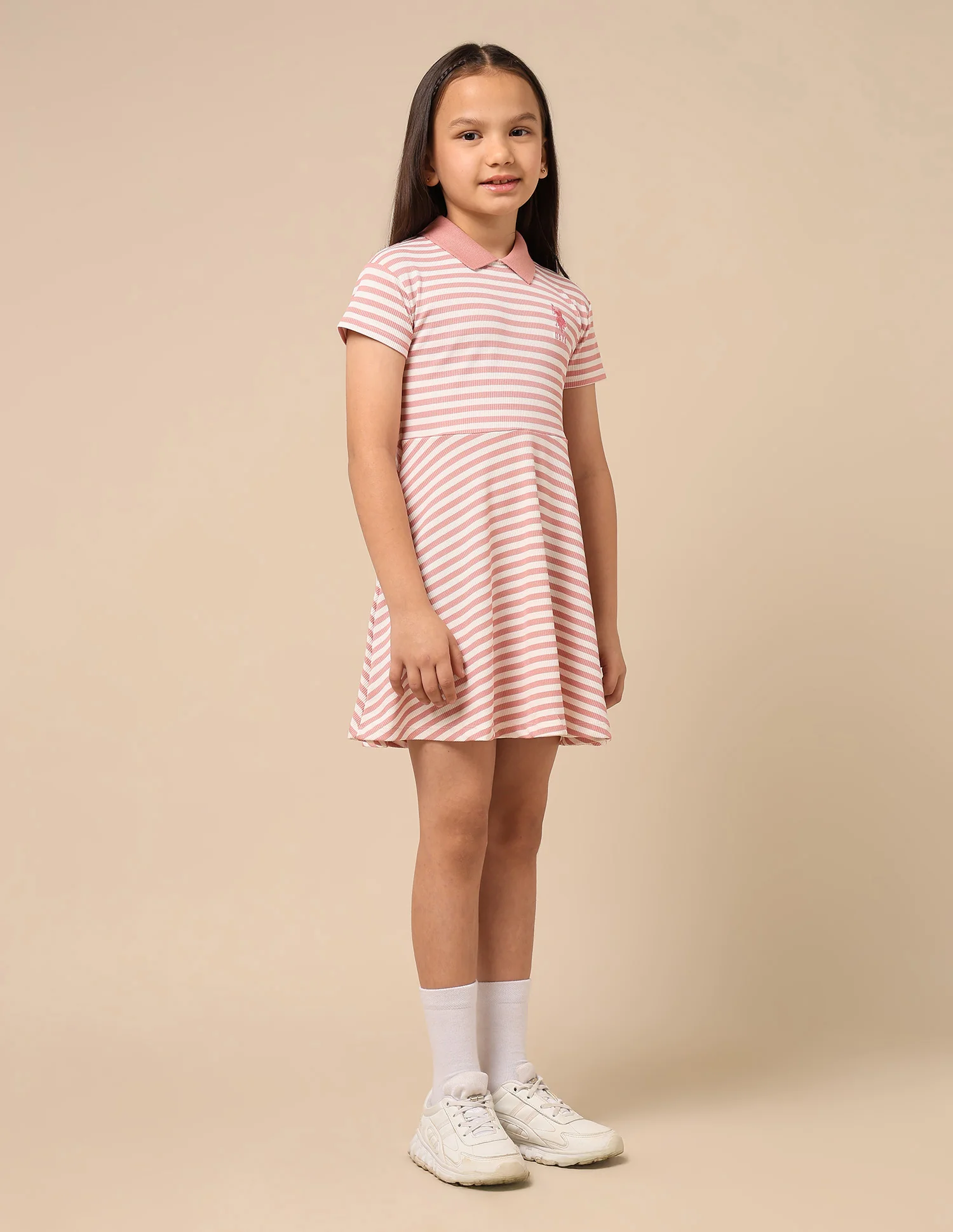 Girls Horizontal Striped Fit And Flare Dress - Image 4