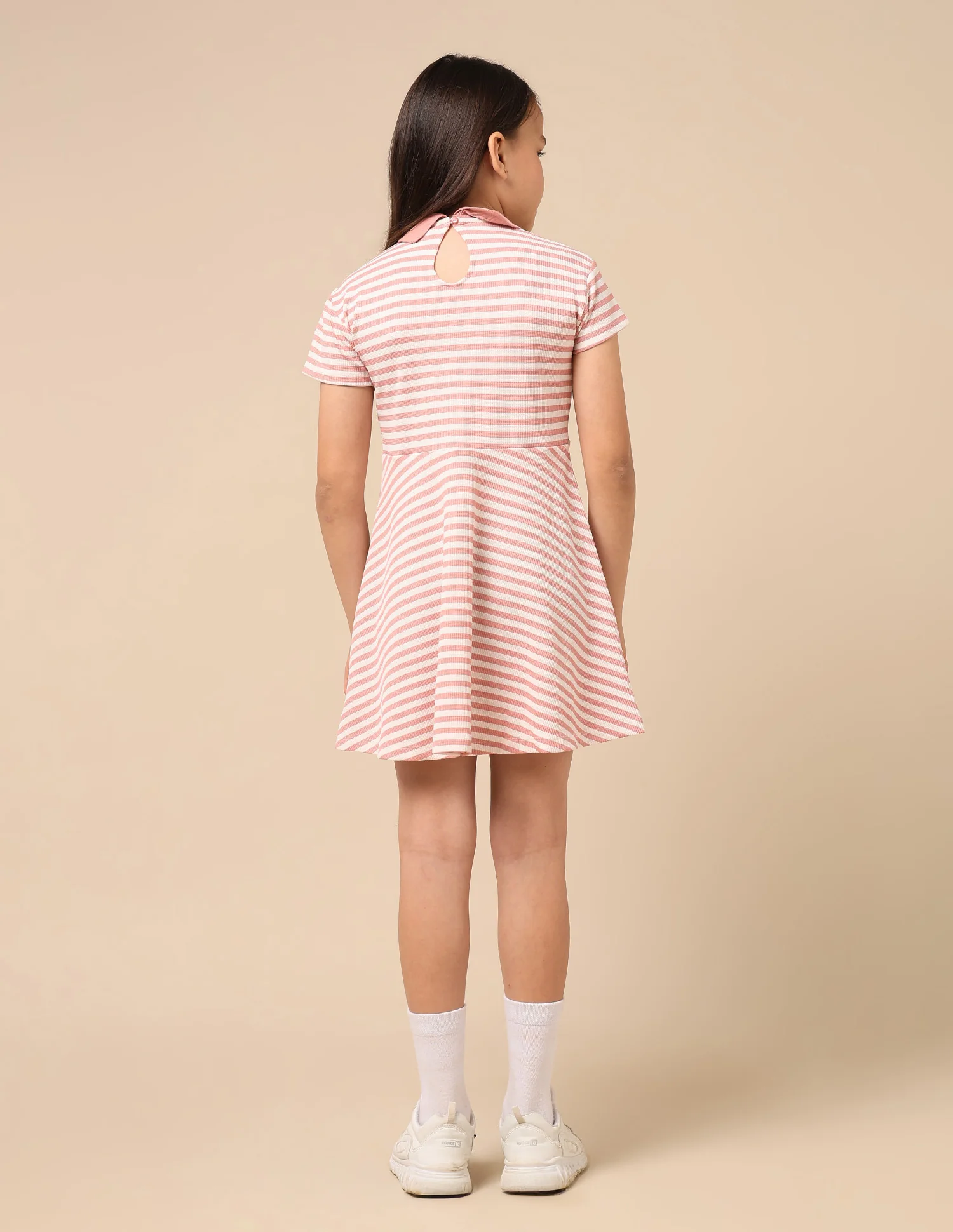 Girls Horizontal Striped Fit And Flare Dress - Image 5