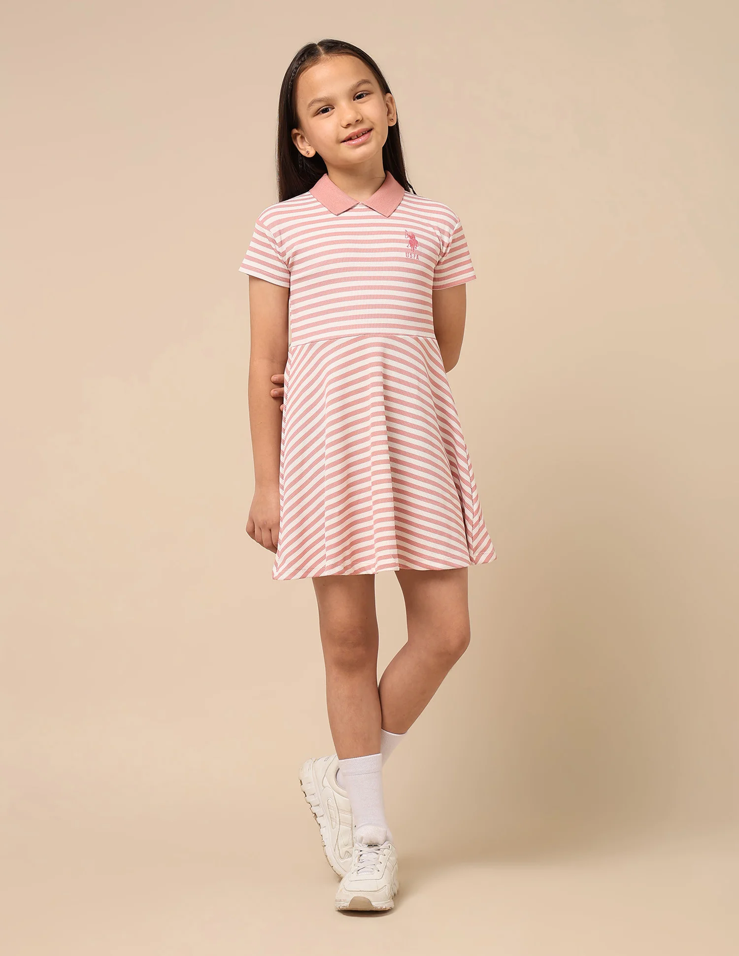 Girls Horizontal Striped Fit And Flare Dress - Image 6
