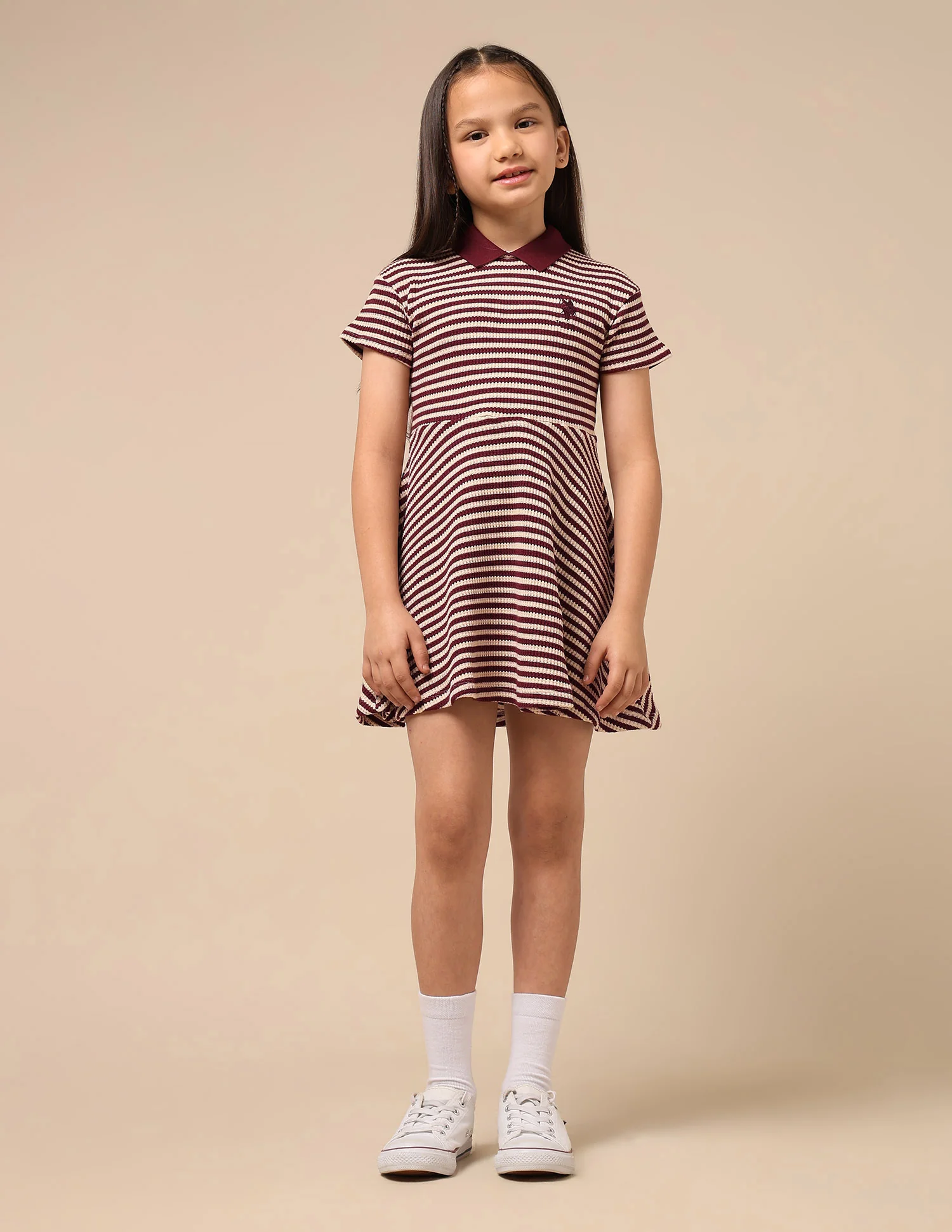 Girls Horizontal Striped Fit And Flare Dress - Image 3