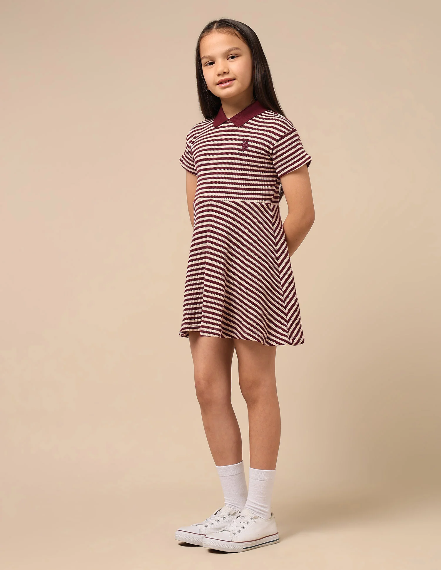Girls Horizontal Striped Fit And Flare Dress - Image 4
