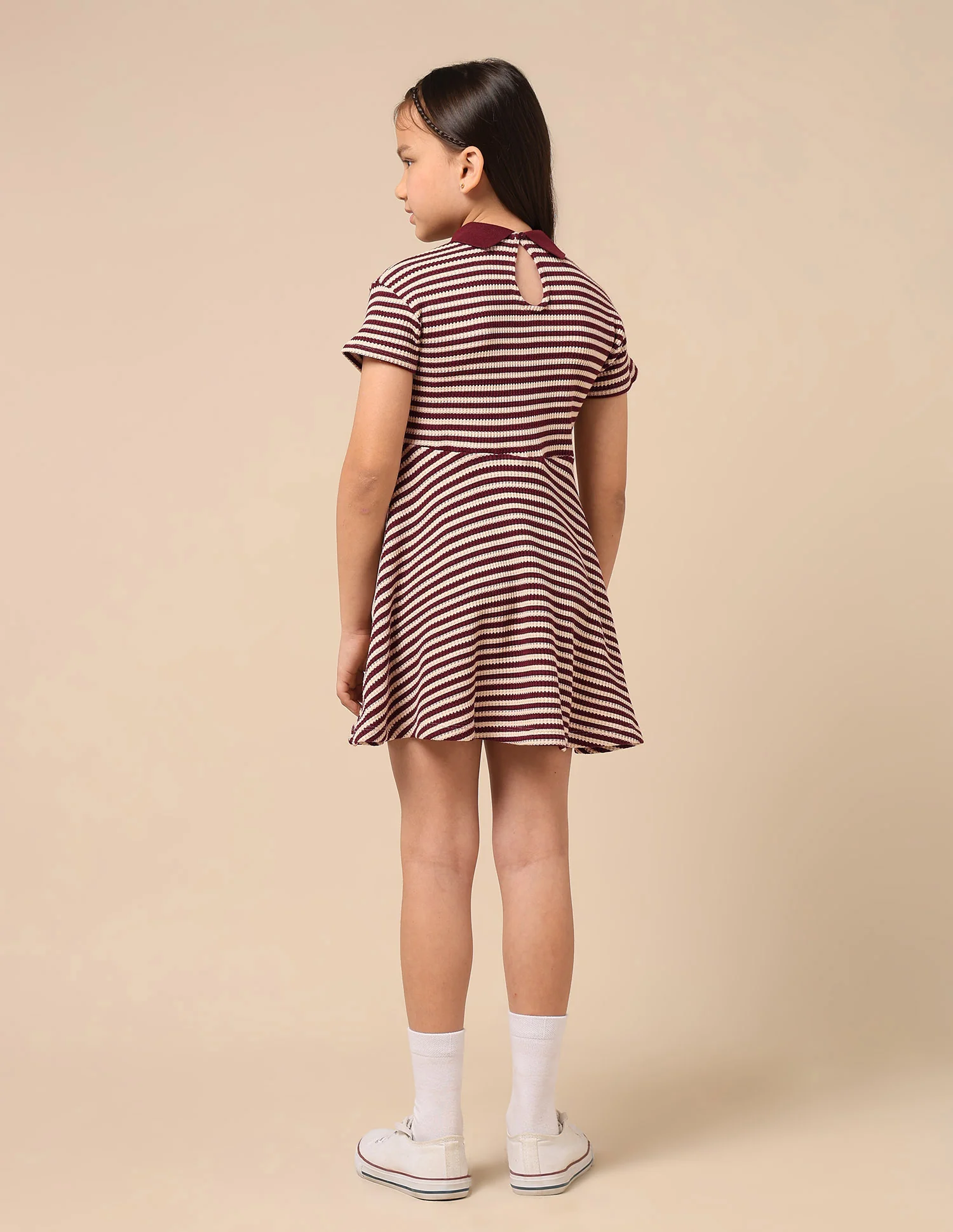 Girls Horizontal Striped Fit And Flare Dress - Image 5