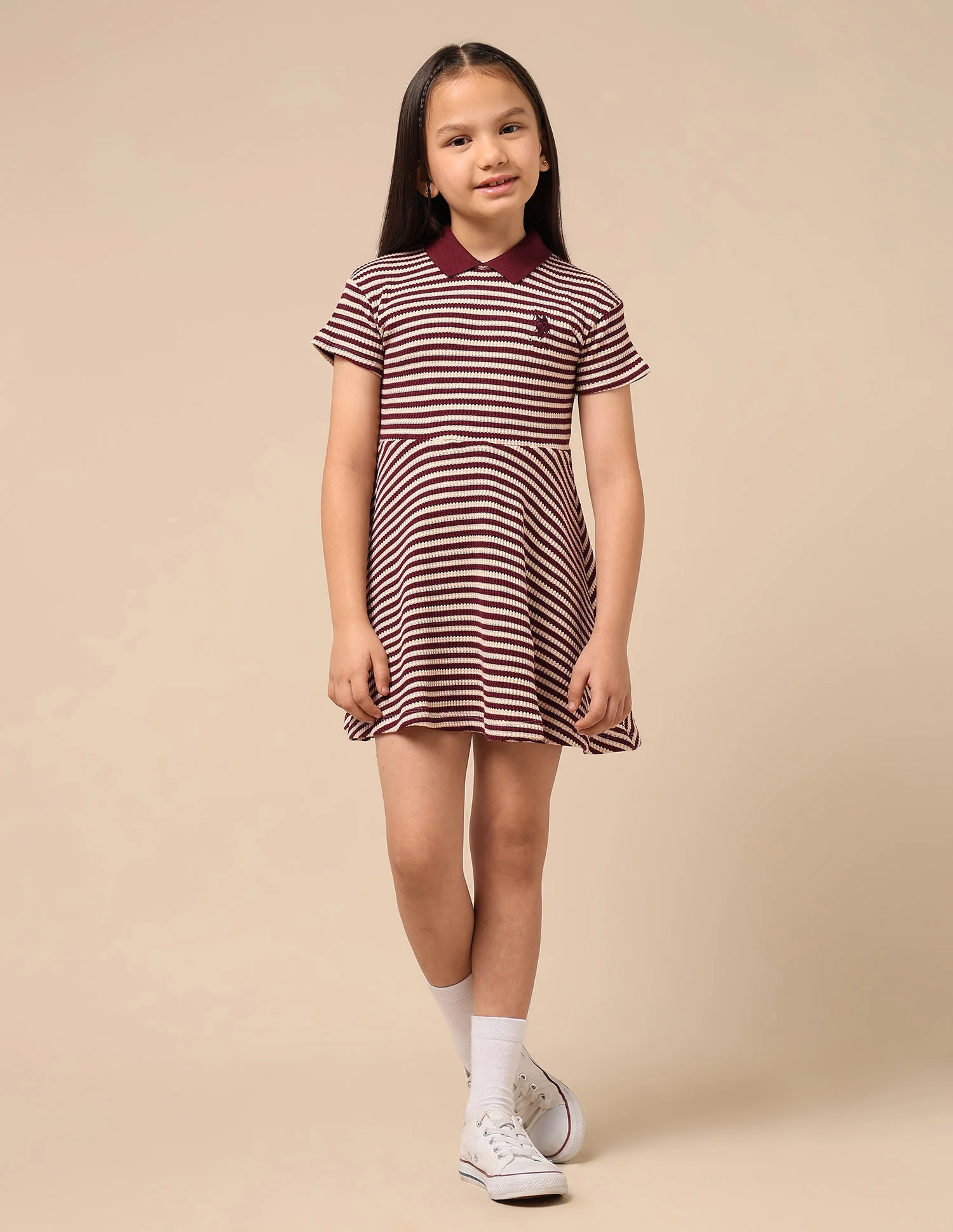 Girls Horizontal Striped Fit And Flare Dress - Image 6