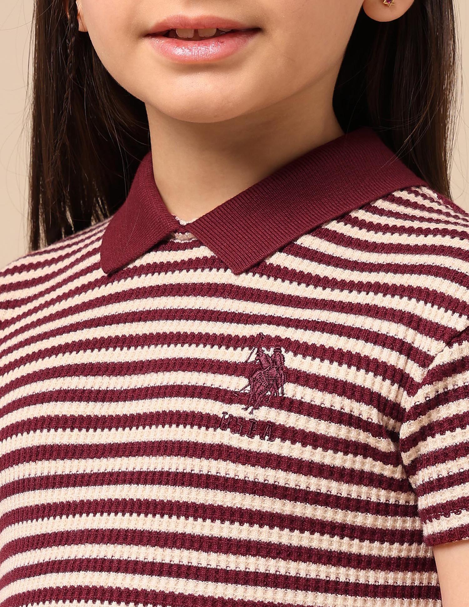 Girls Horizontal Striped Fit And Flare Dress - Image 7