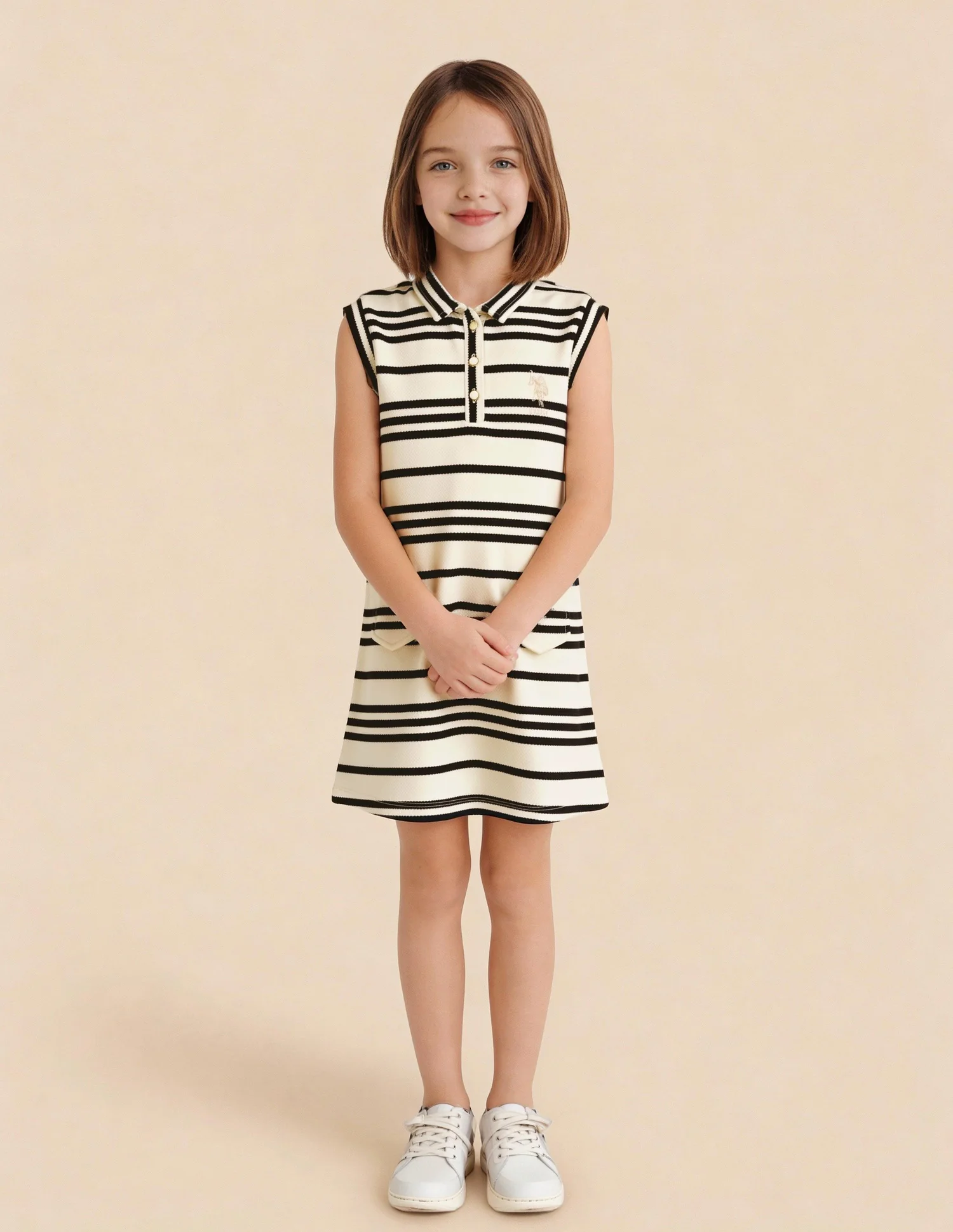 Girls Horizontal Striped Patterned Knit Dress - Image 3