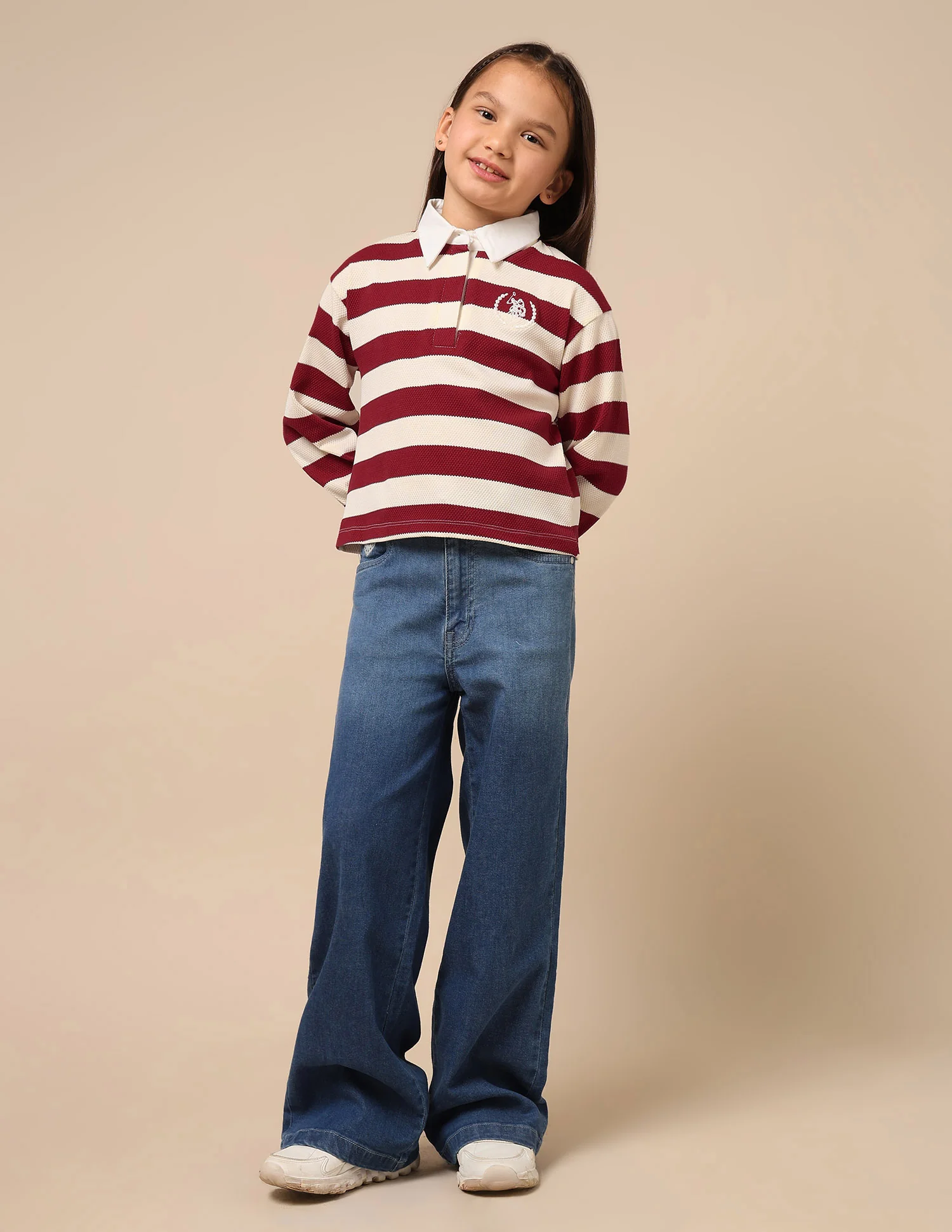 Girls Horizontal Striped Patterned Knit Top - Image 3