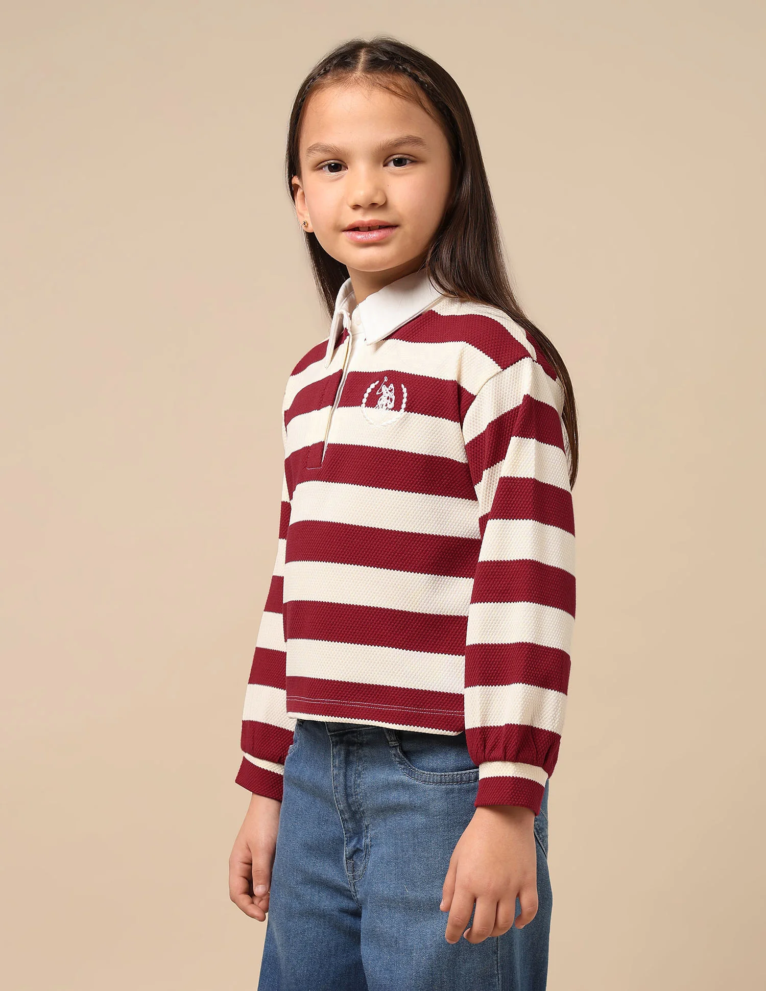 Girls Horizontal Striped Patterned Knit Top - Image 4