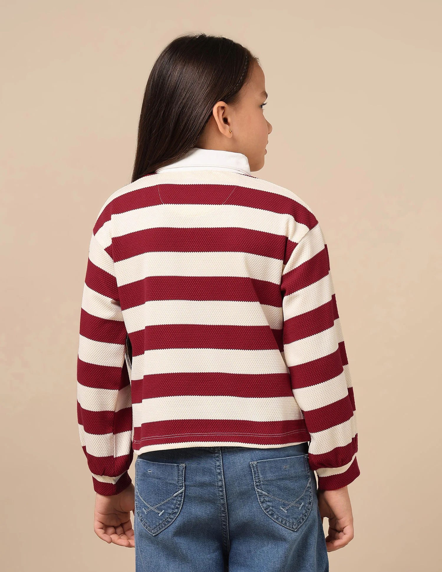 Girls Horizontal Striped Patterned Knit Top - Image 5