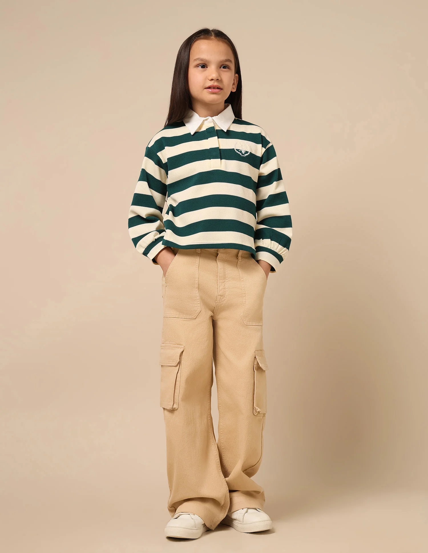 Girls Horizontal Striped Patterned Knit Top - Image 3