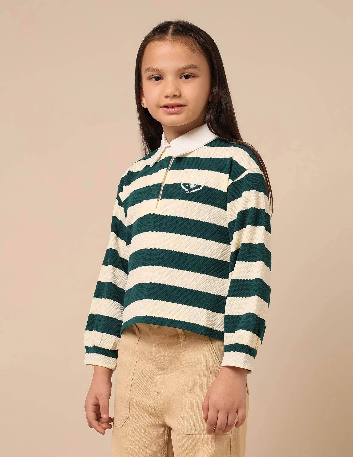 Girls Horizontal Striped Patterned Knit Top - Image 4