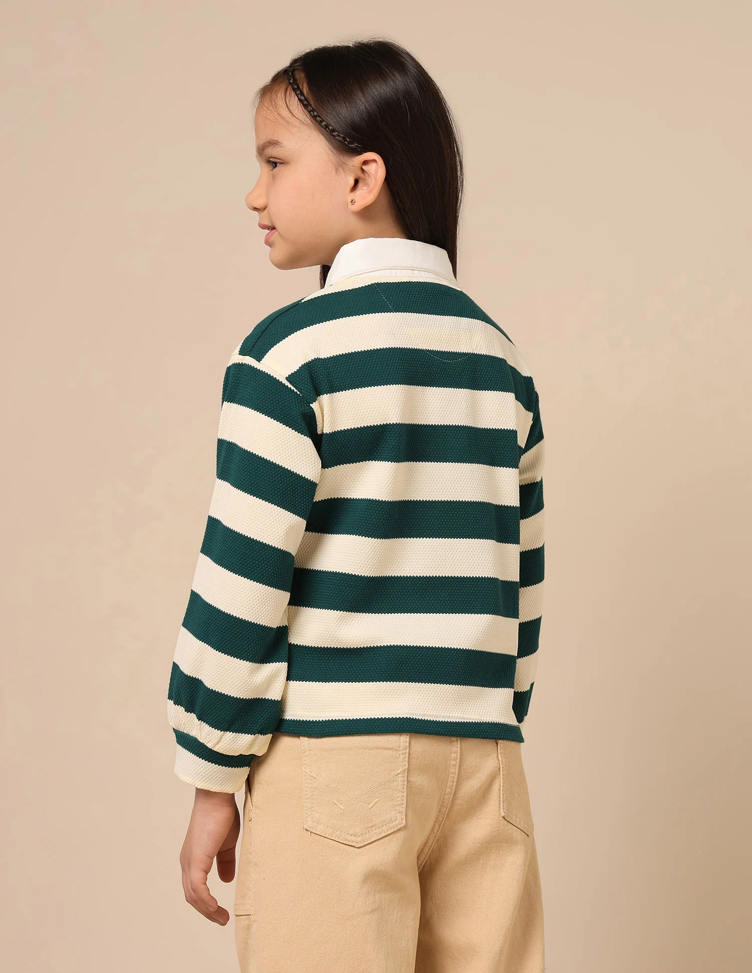Girls Horizontal Striped Patterned Knit Top - Image 5