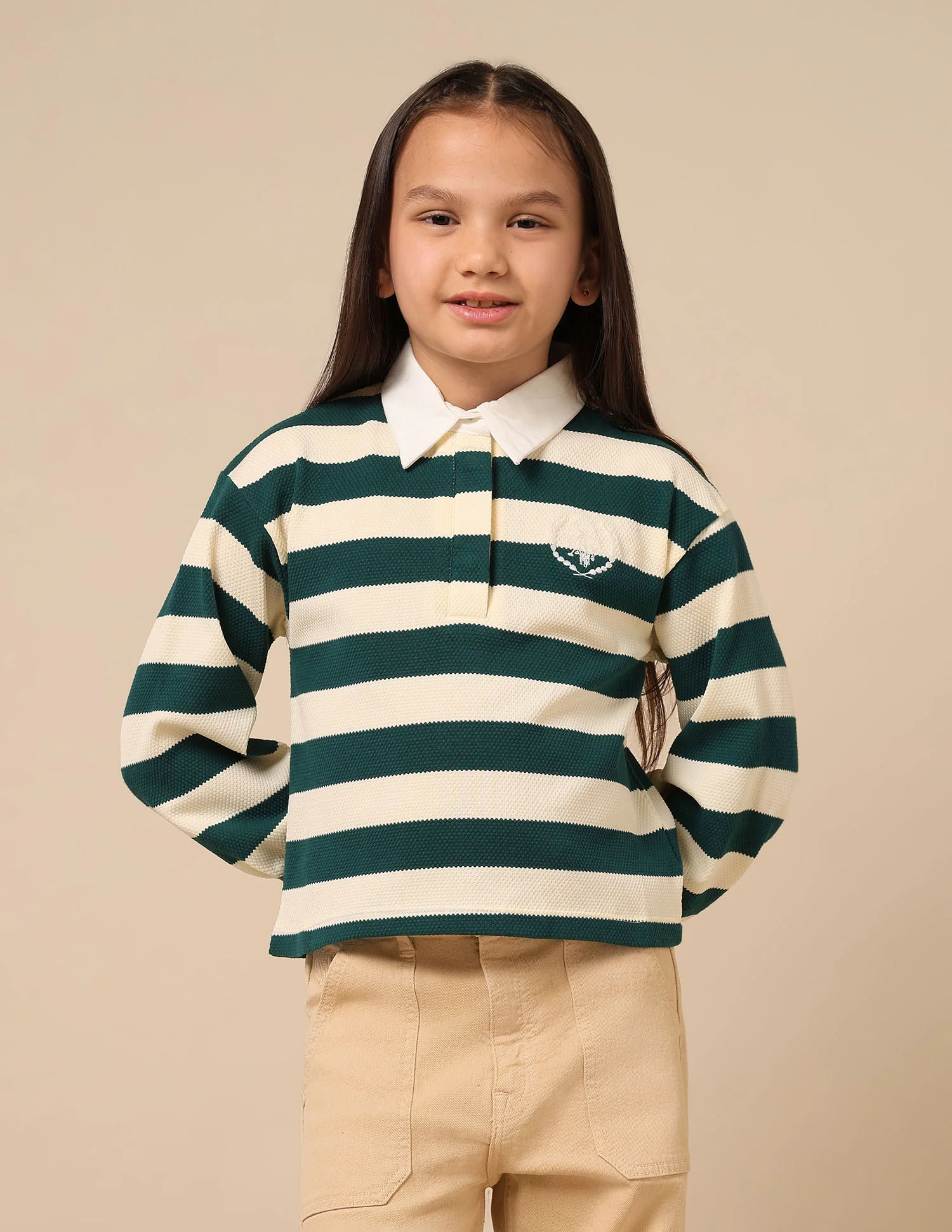 Girls Horizontal Striped Patterned Knit Top - Image 6