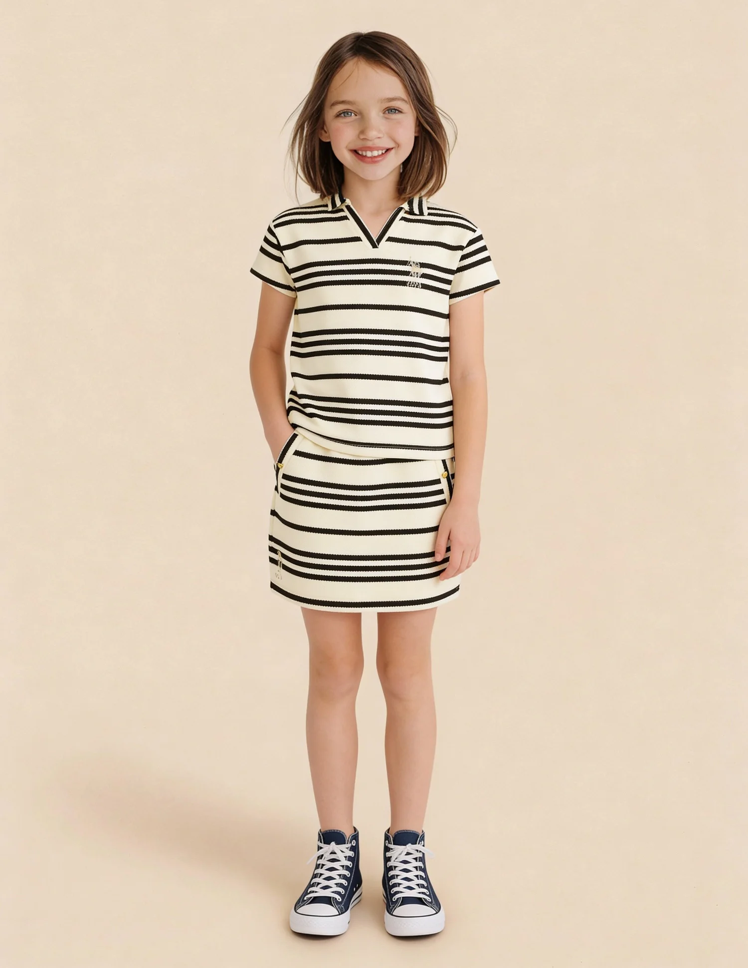 Girls Horizontal Striped Polo Shirt - Image 3