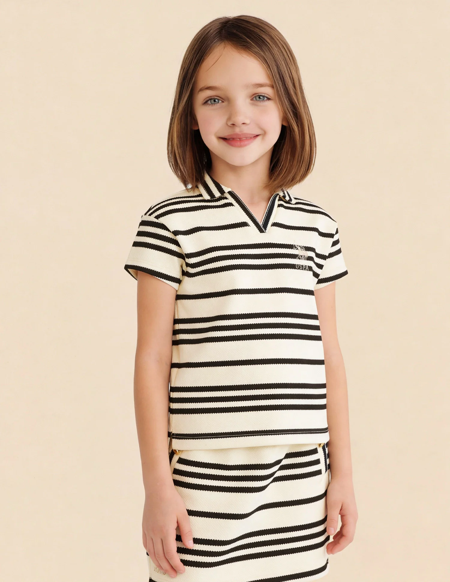 Girls Horizontal Striped Polo Shirt - Image 4