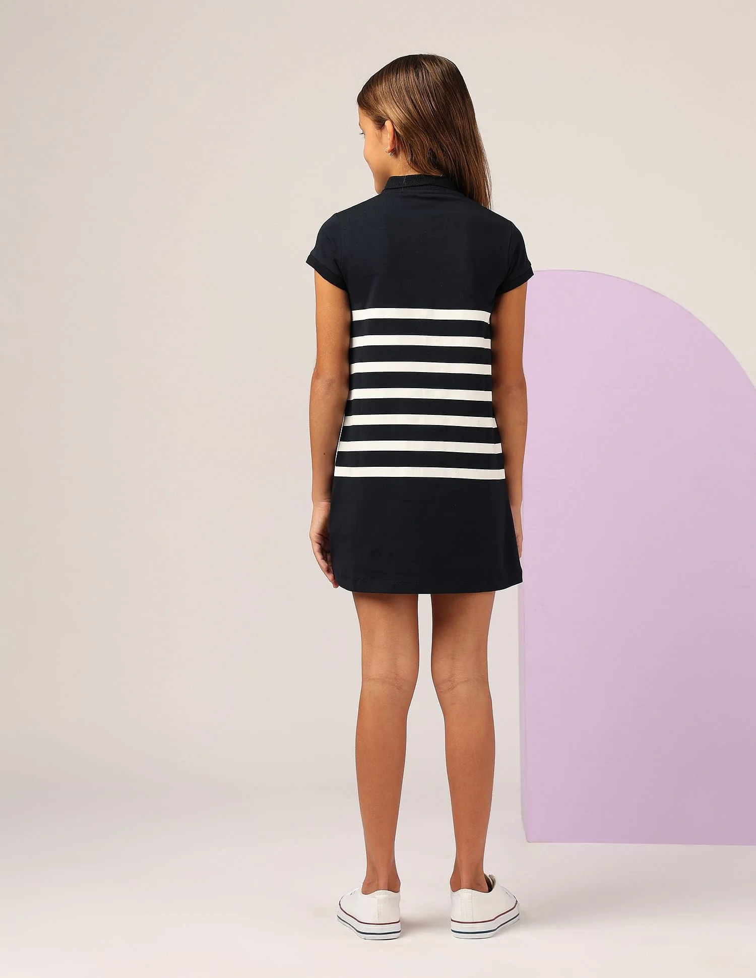 Girls Horizontal Striped Skater Dress - Image 5