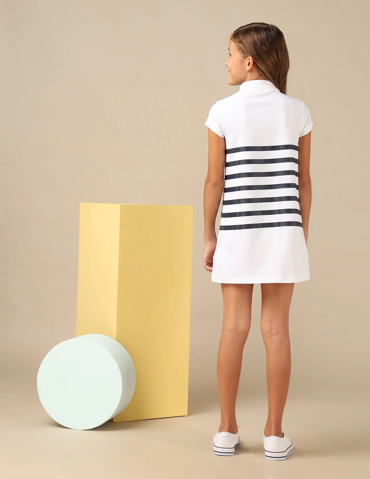 Girls Horizontal Striped Skater Dress - Image 3