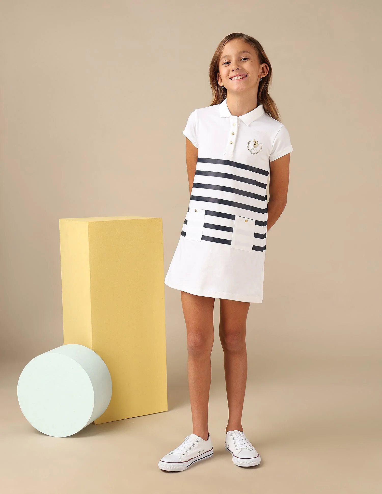 Girls Horizontal Striped Skater Dress - Image 4