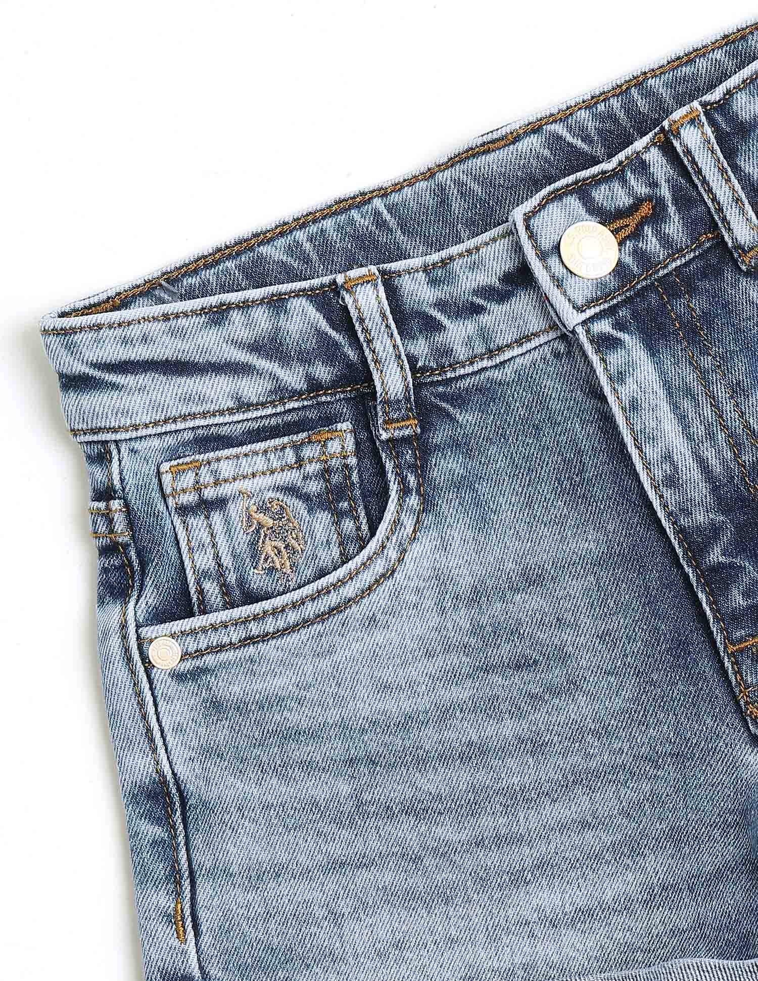 Girls Mid Rise Whiskered Denim Shorts - Image 2