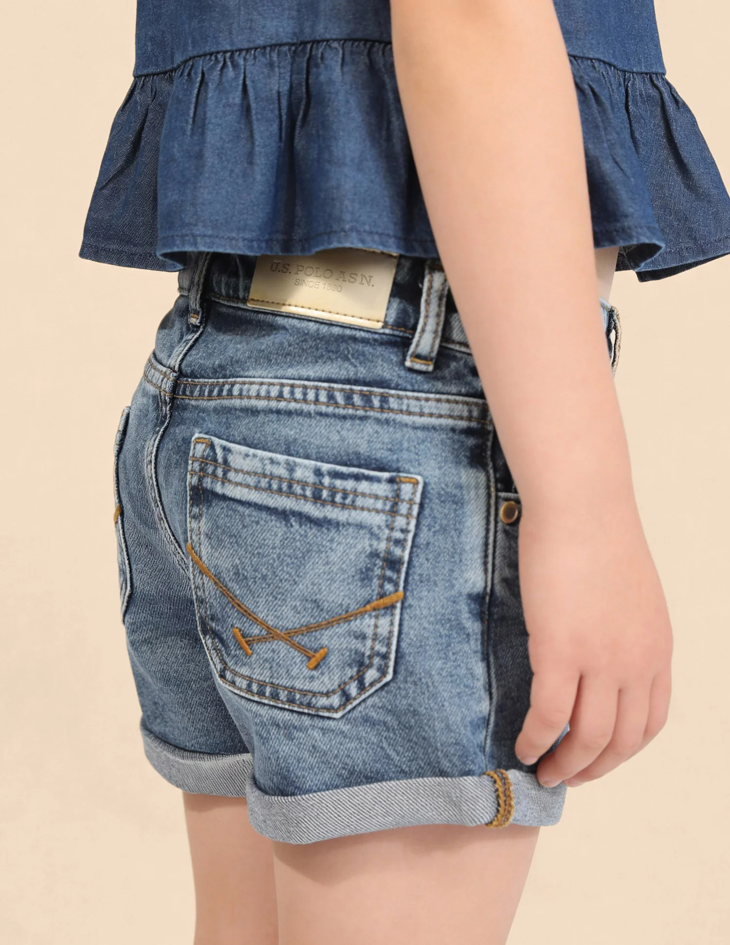 Girls Mid Rise Whiskered Denim Shorts - Image 5